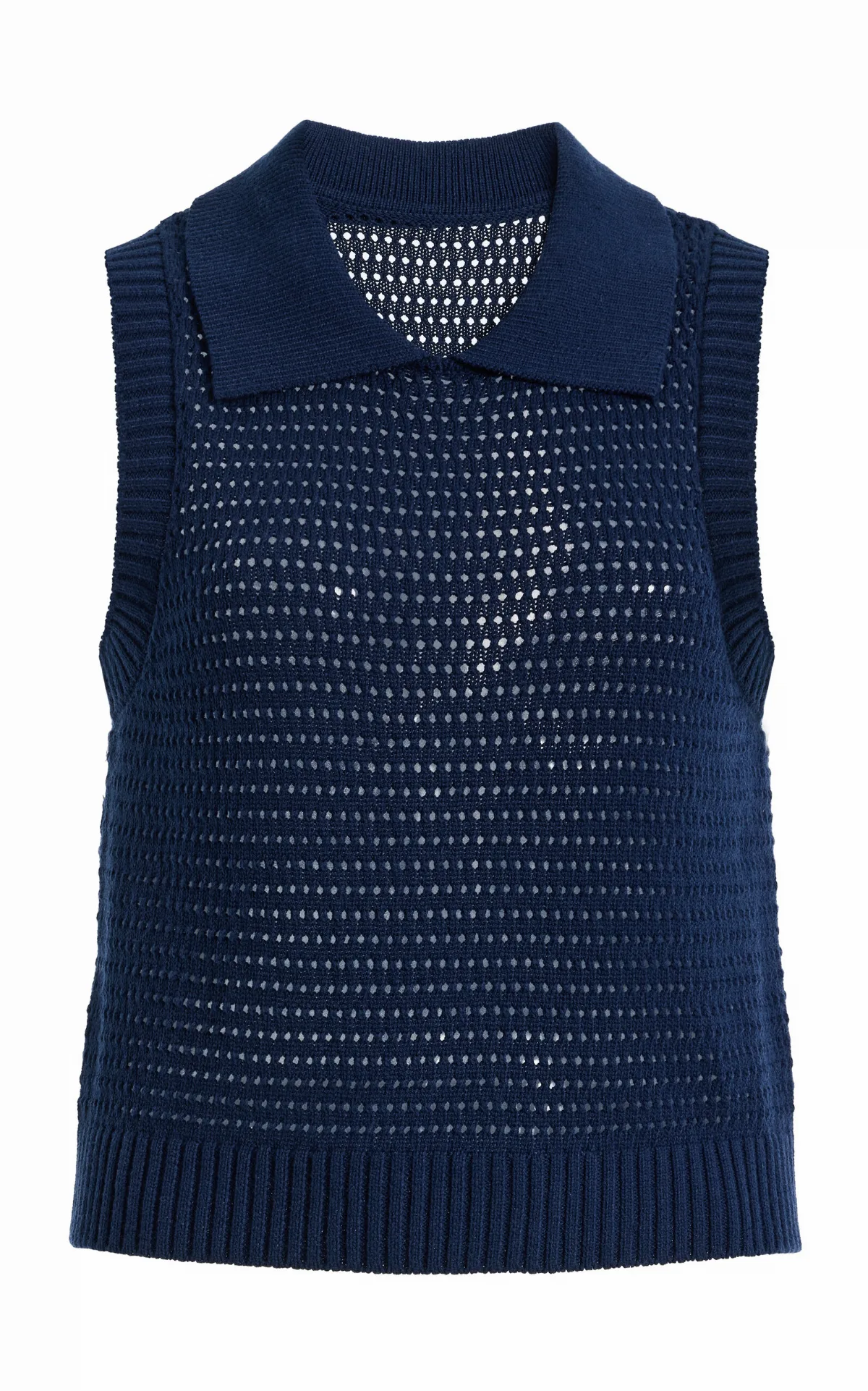 Cable Mesh Cotton-Blend Collared Tank Top