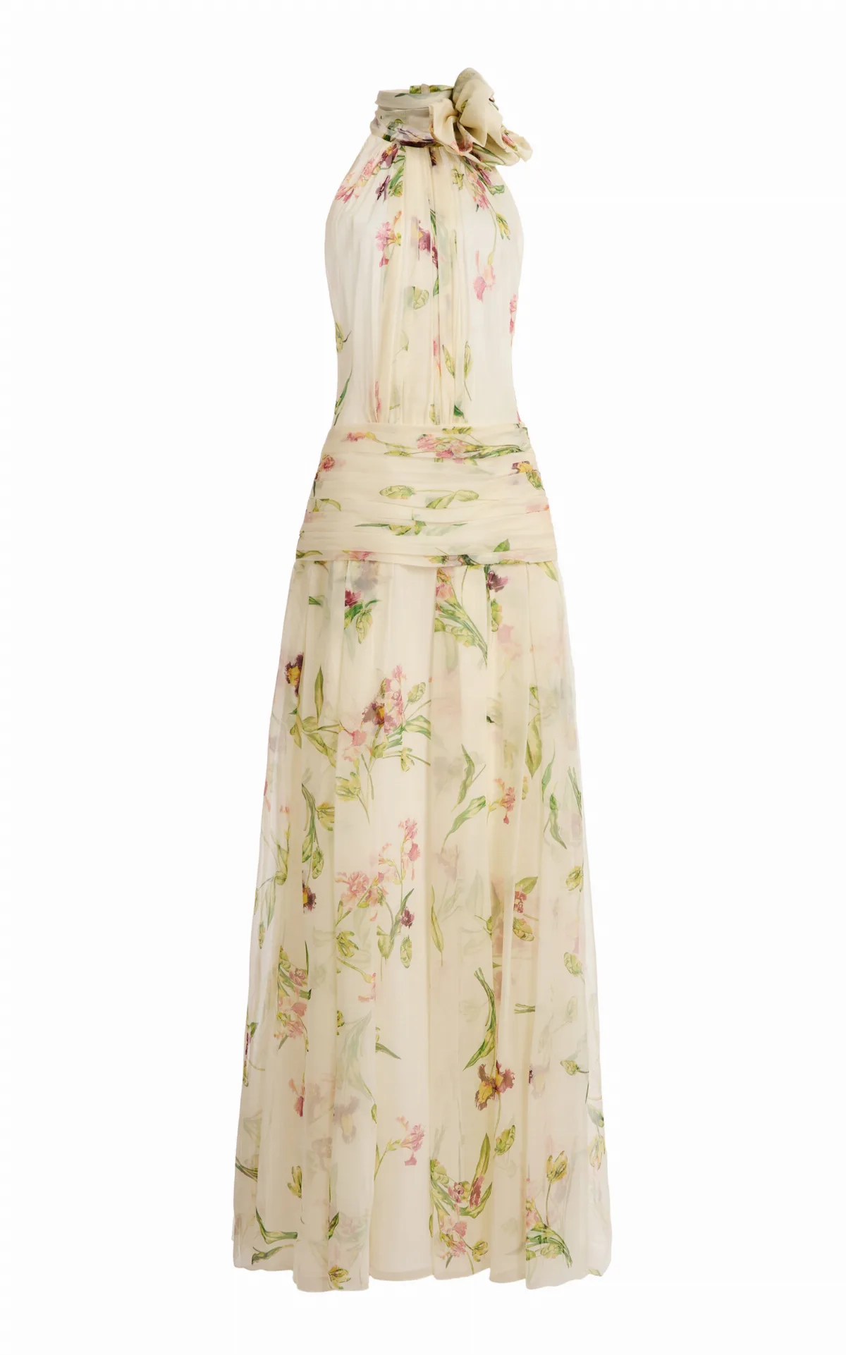 Organza Draped Silk Maxi Dress