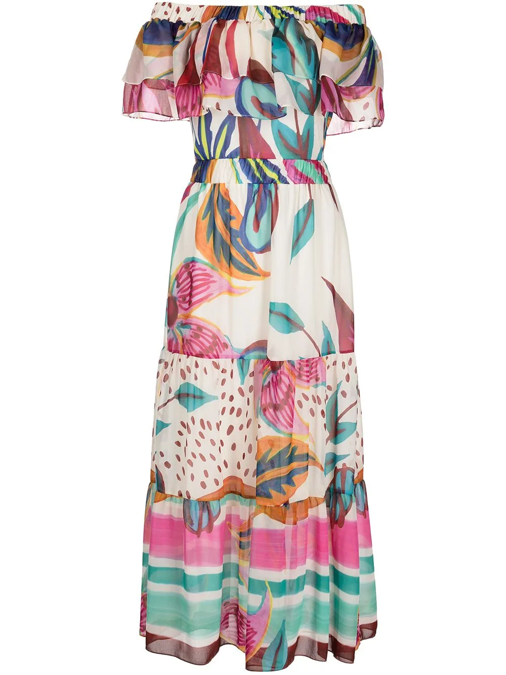 Floral-Print Off-The-Shoulder Midi Dress