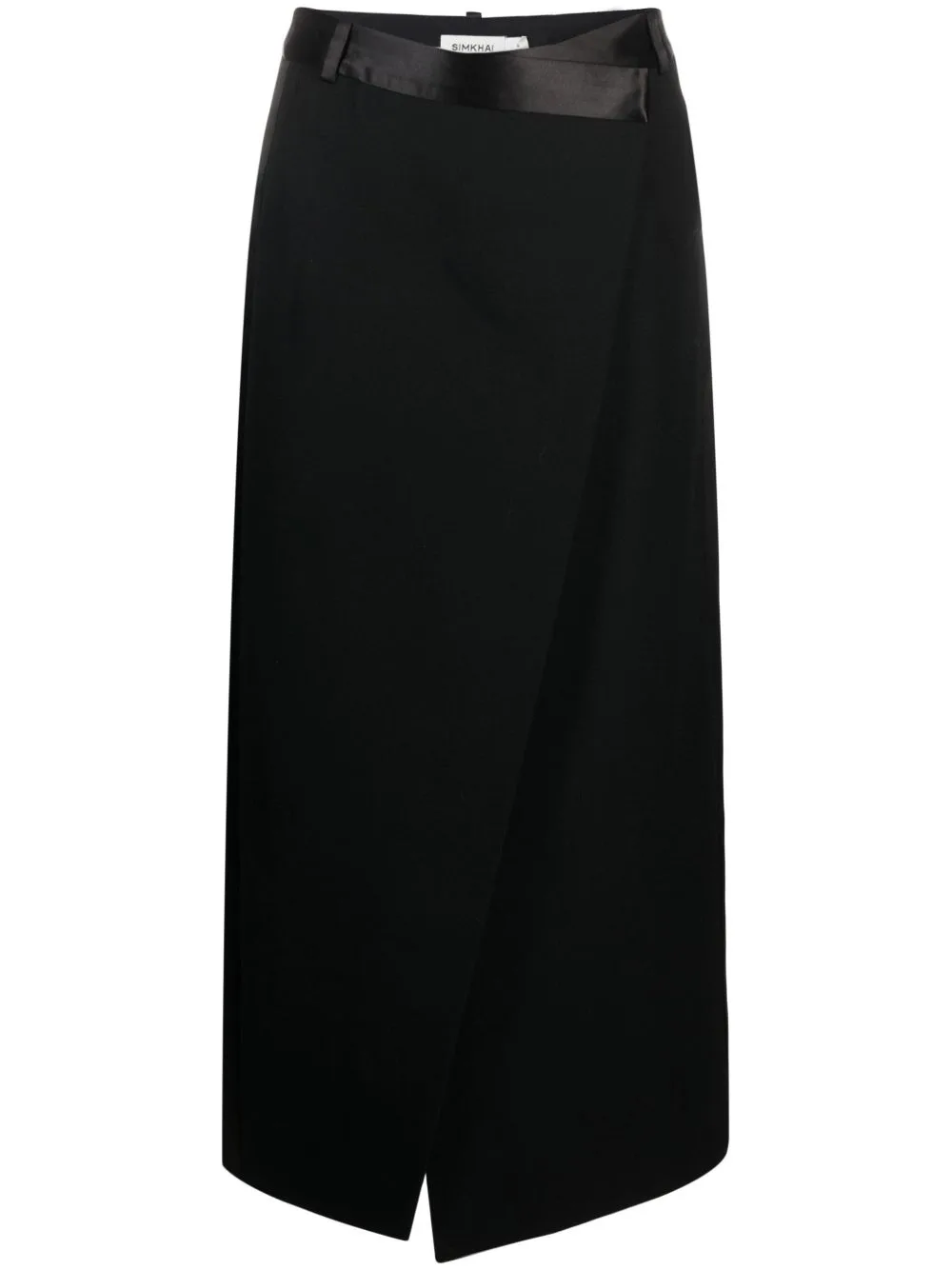 Satin-Belt Wrap Midi Skirt