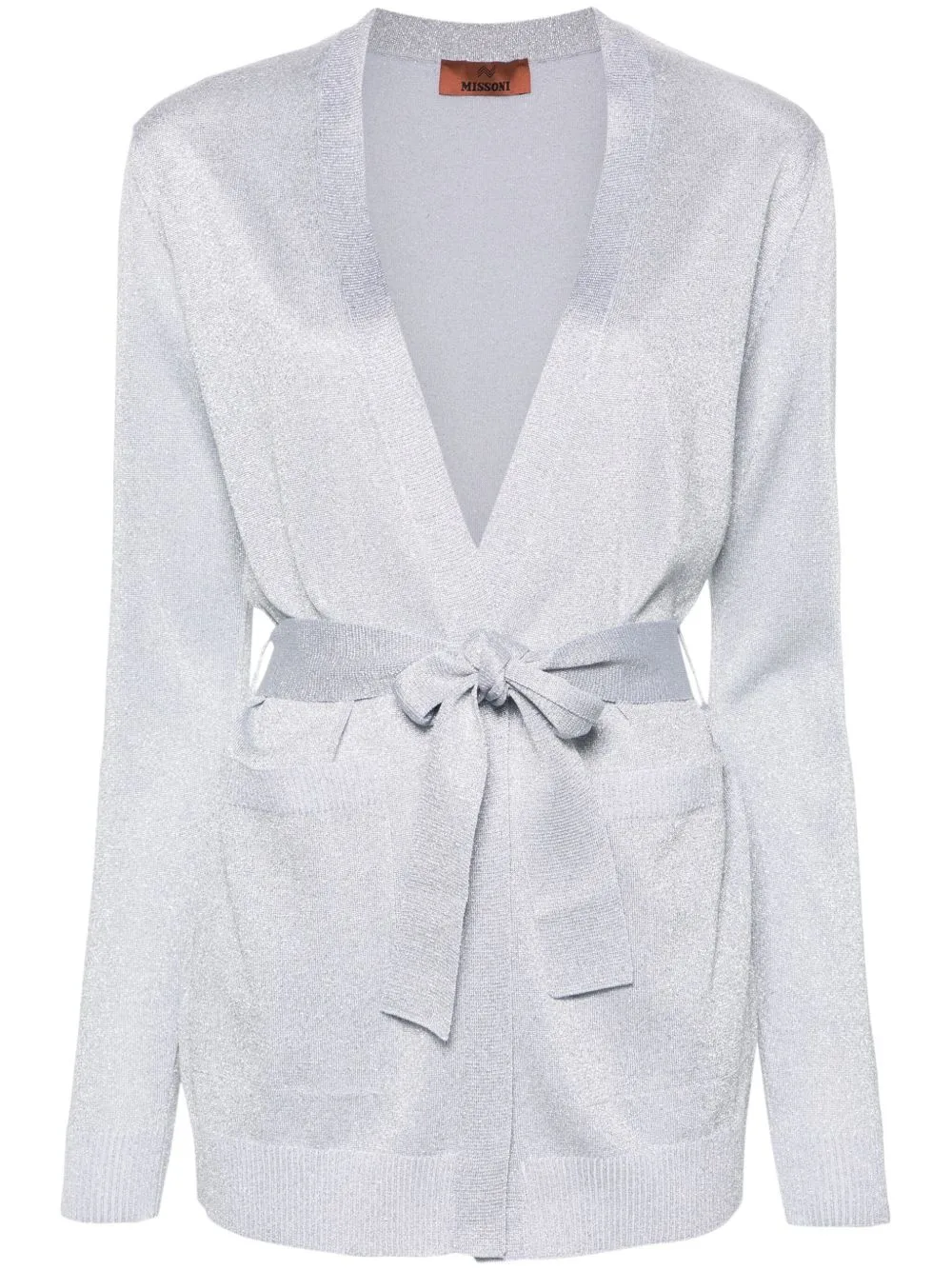 Metallic-Threading Belted Cardigan