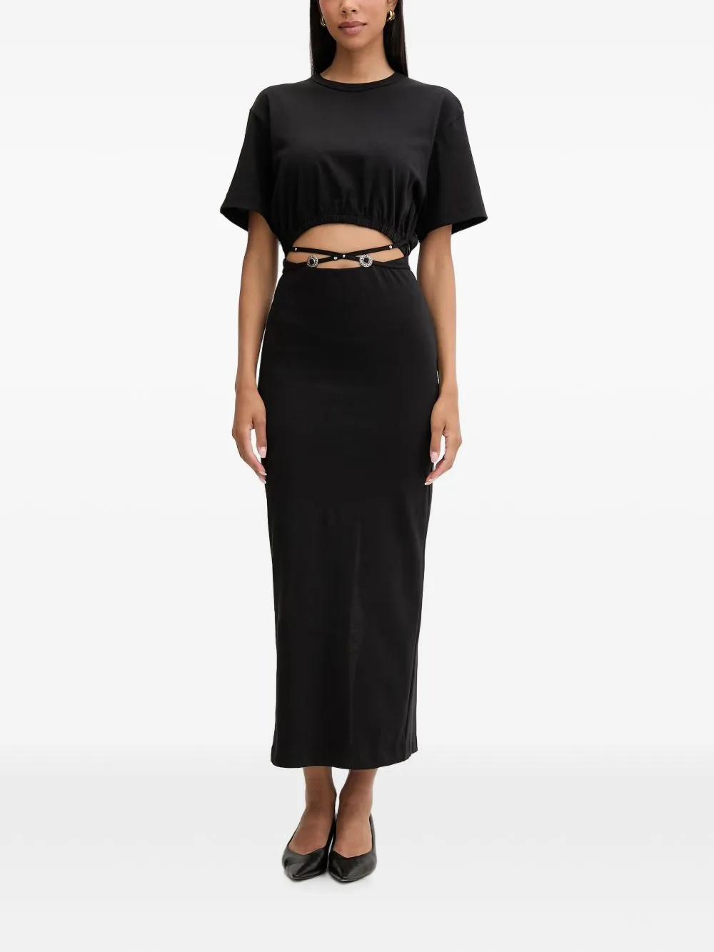 Cut-Out Embellished-Detail Midi Dress