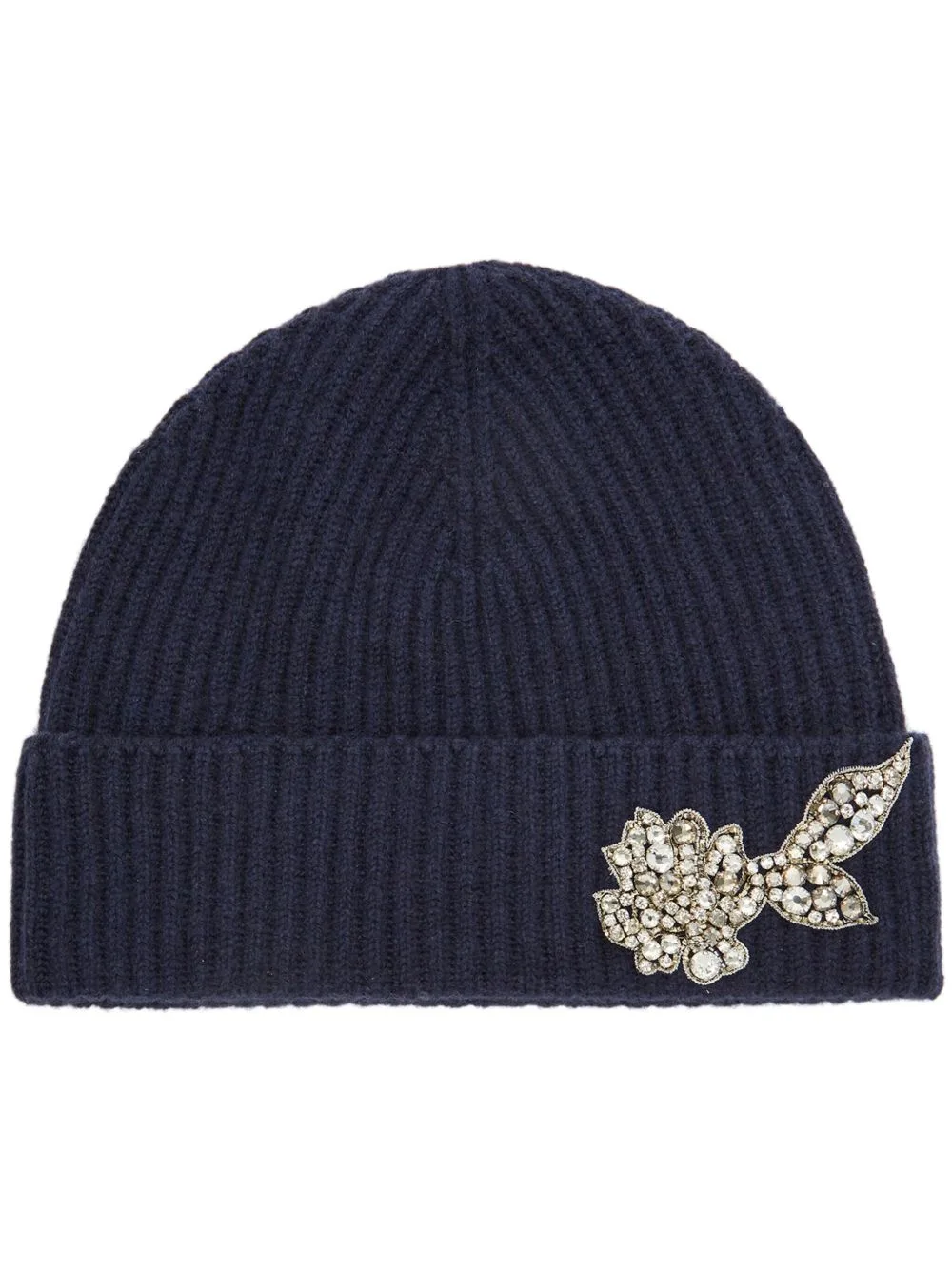 Crystal-Embellished Ribbed-Knit Beanie