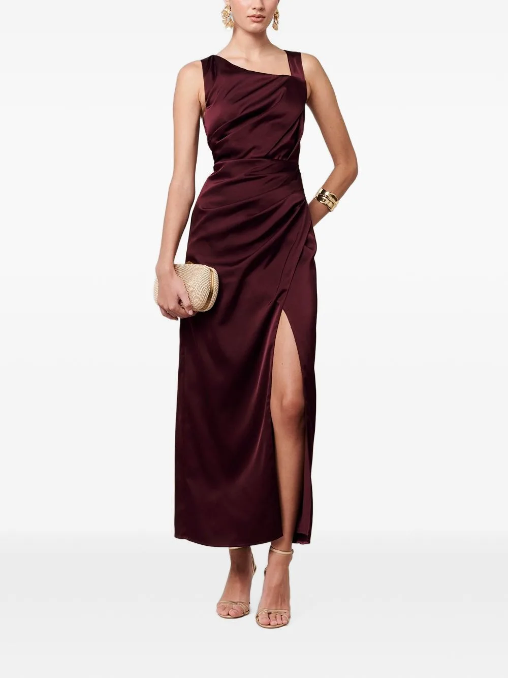 Asymmetric-Neck Draped Maxi Dress