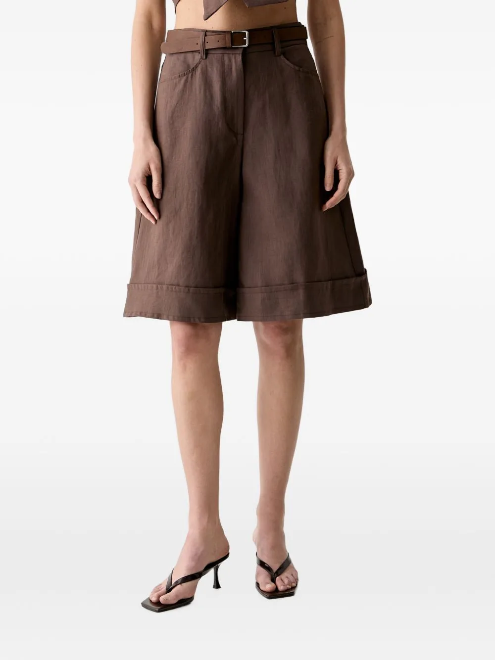 Belted Turn-Up Shorts