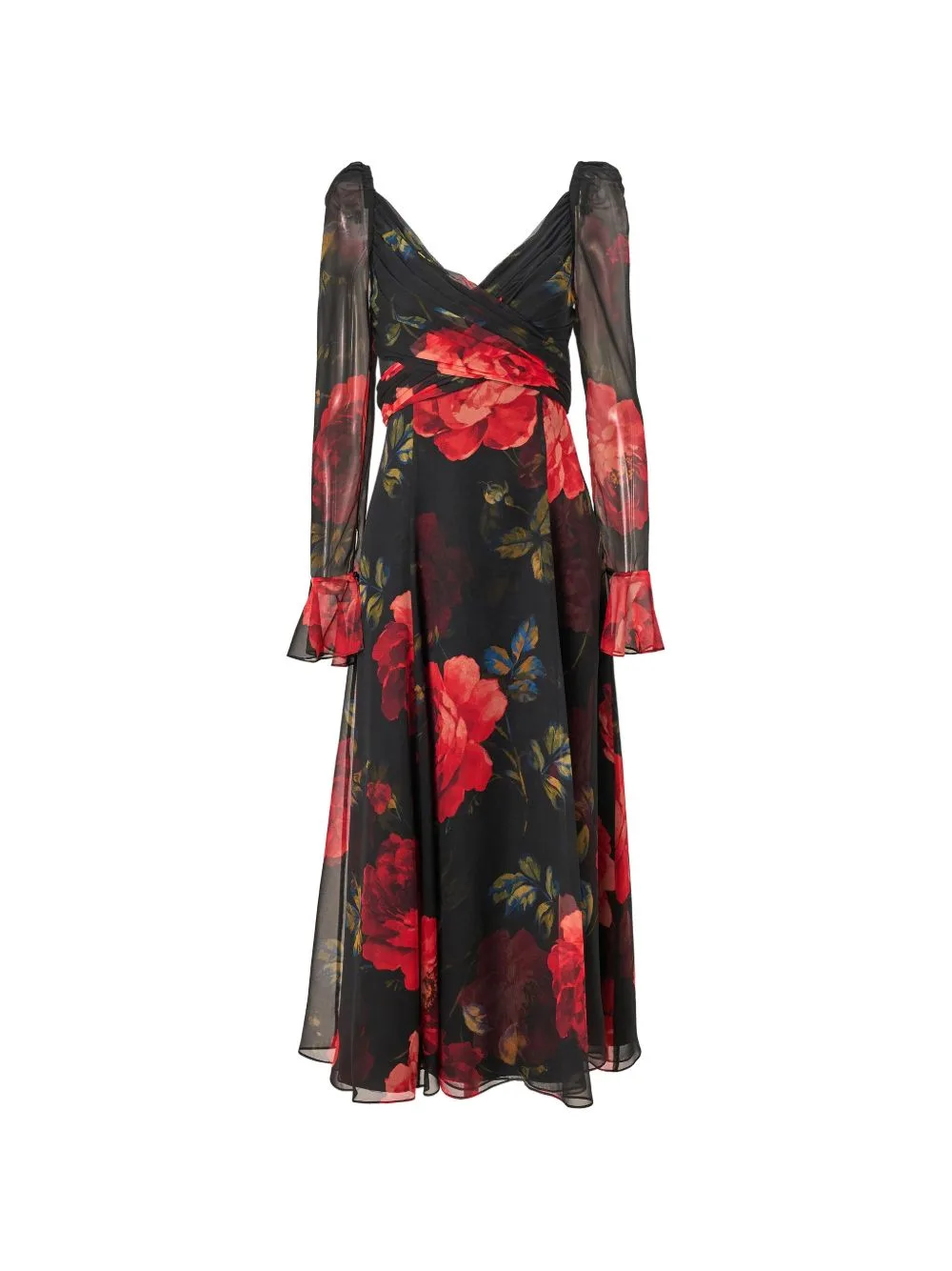 Rose-Print Silk Midi Dress