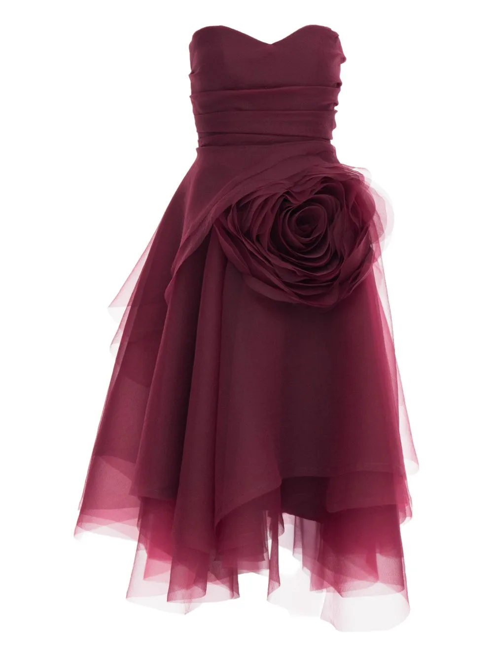 Floral-Appliqué Strapless Dress