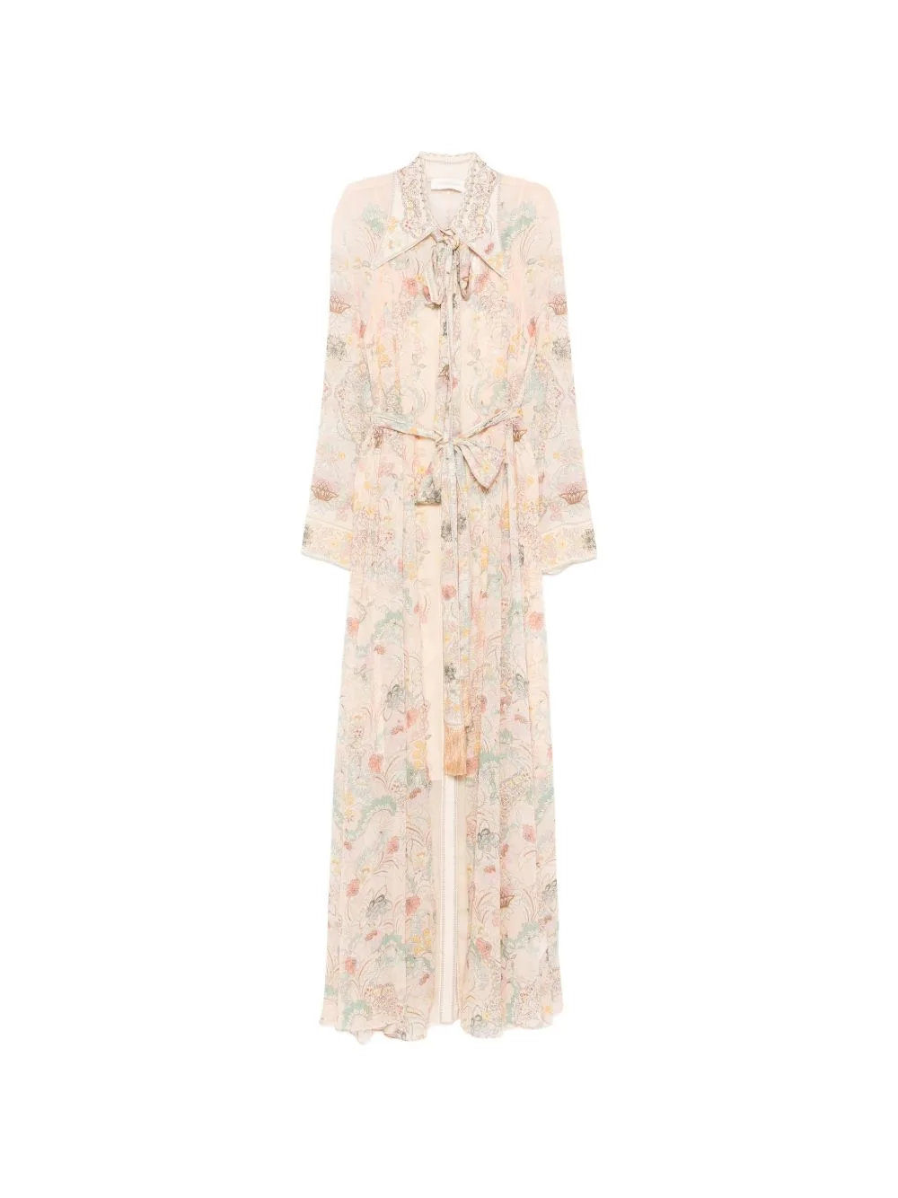 Floral-Print Tie-Neck Maxi Dress