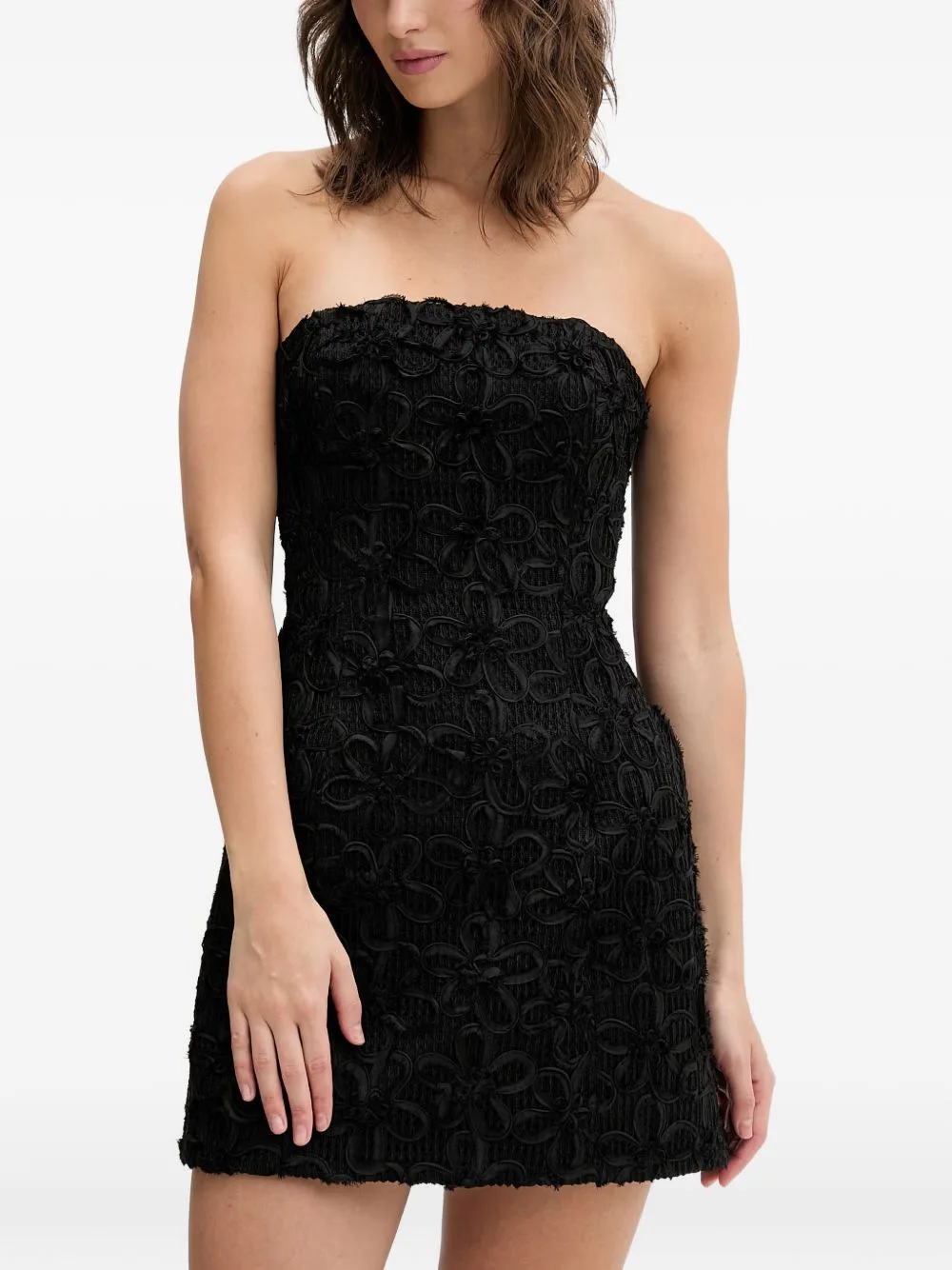 Karoline Floral-Applique Strapless Mini Dress