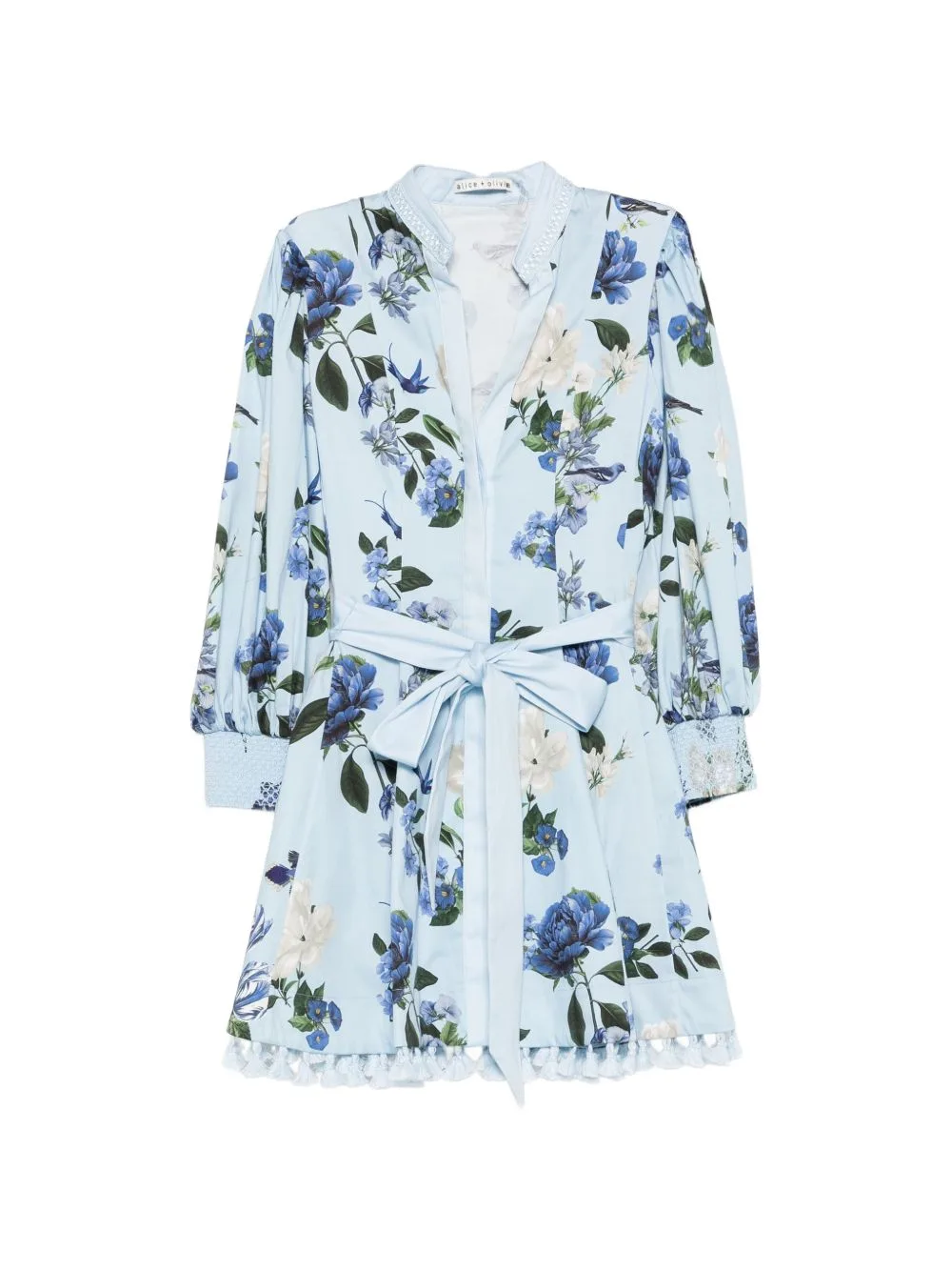 Floral-Print Tassel-Trim Mini Dress