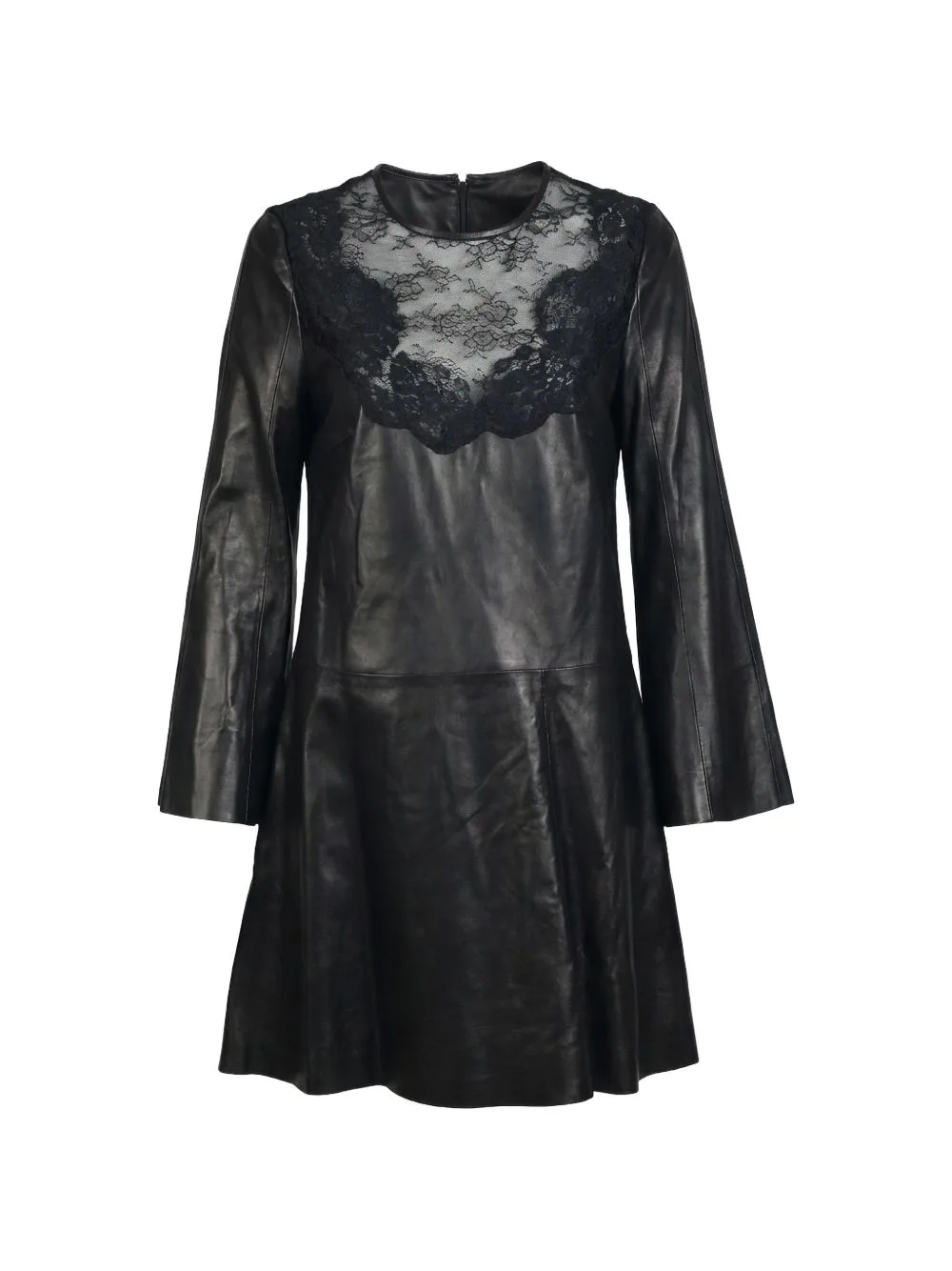 Lace-Panelled Leather Mini Dress