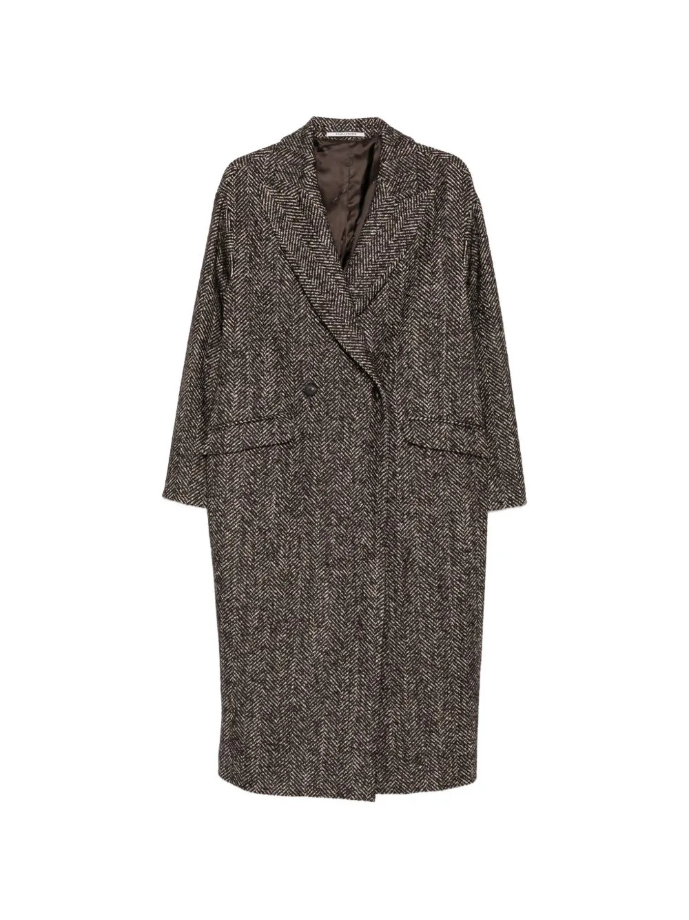 Herringbone-Pattern Double-Breasted Coat