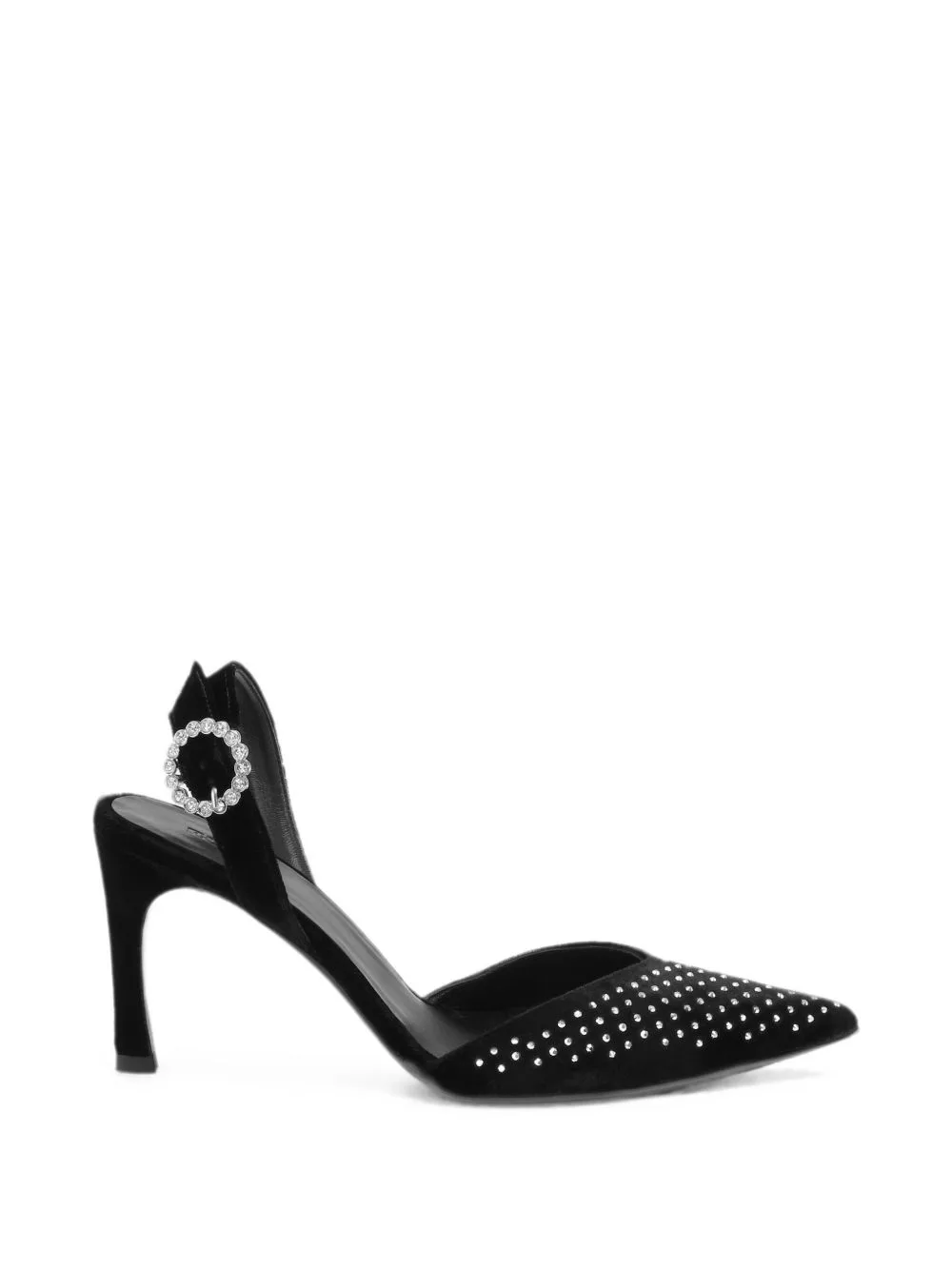 Slingback High Rhinestone Velvet Mules