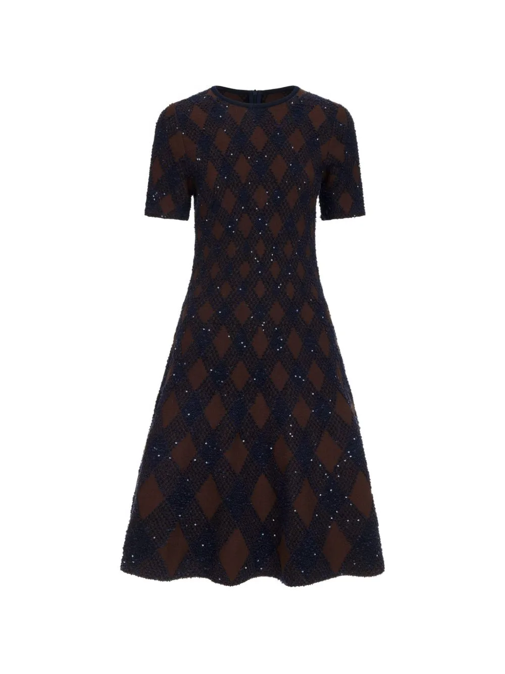 Argyle Sequin-Embellished Flared Mini Dress