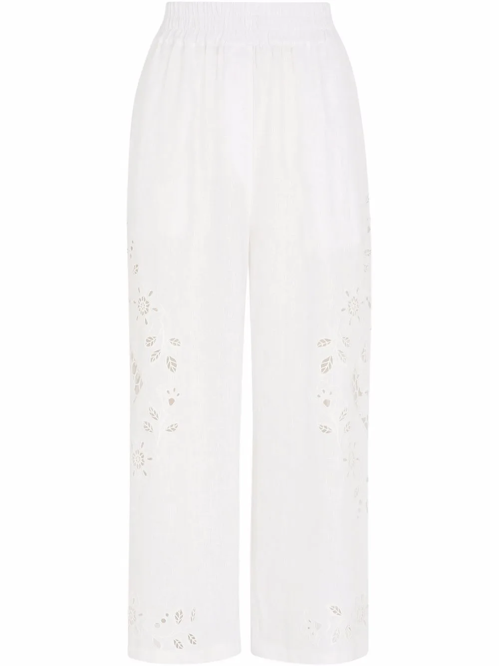 Embroidered Cropped Linen Trousers
