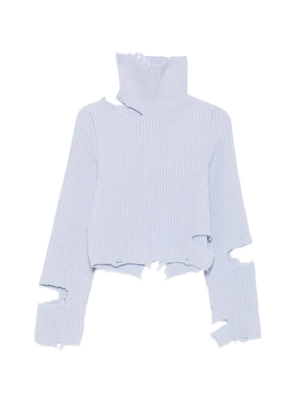 Distressed Ribbed-Knit Sweater