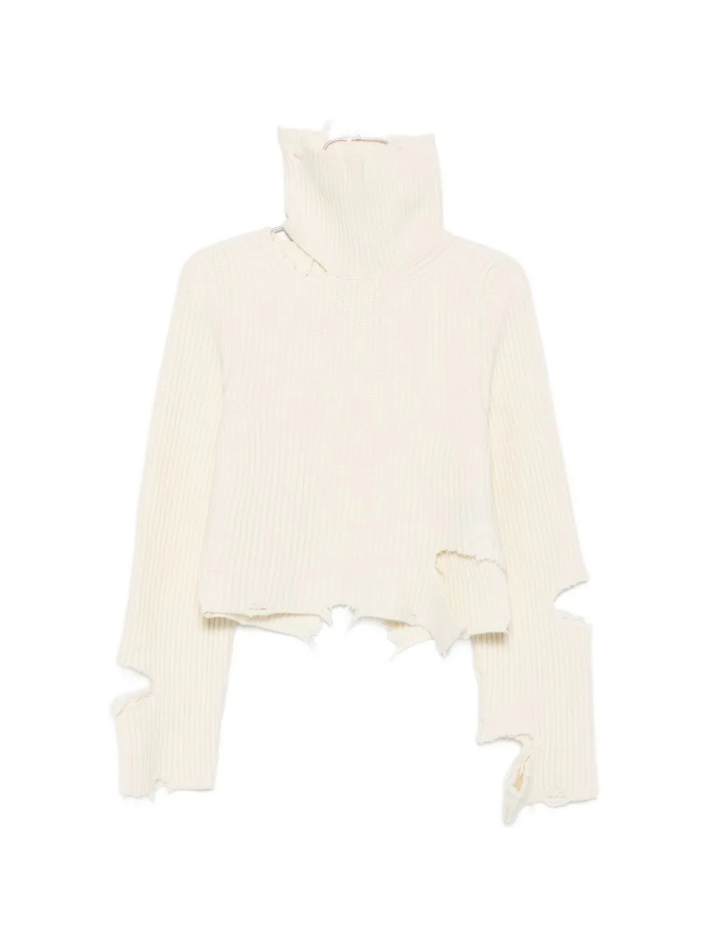 Distressed-Effect Ribbed-Knit Sweater