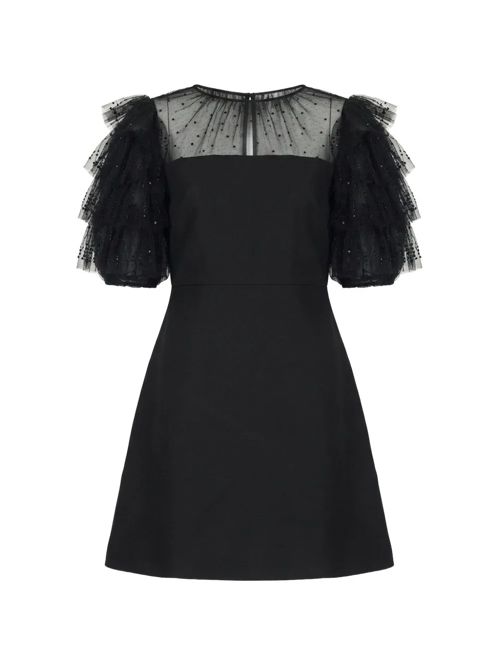 Bead-Embellished Ruffled Midi Dress