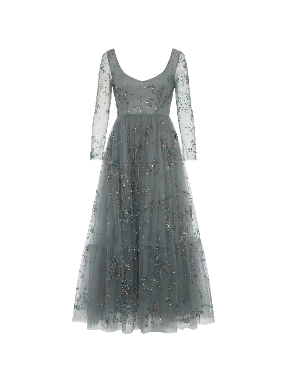 Bead-Embellished Tulle Maxi Dress