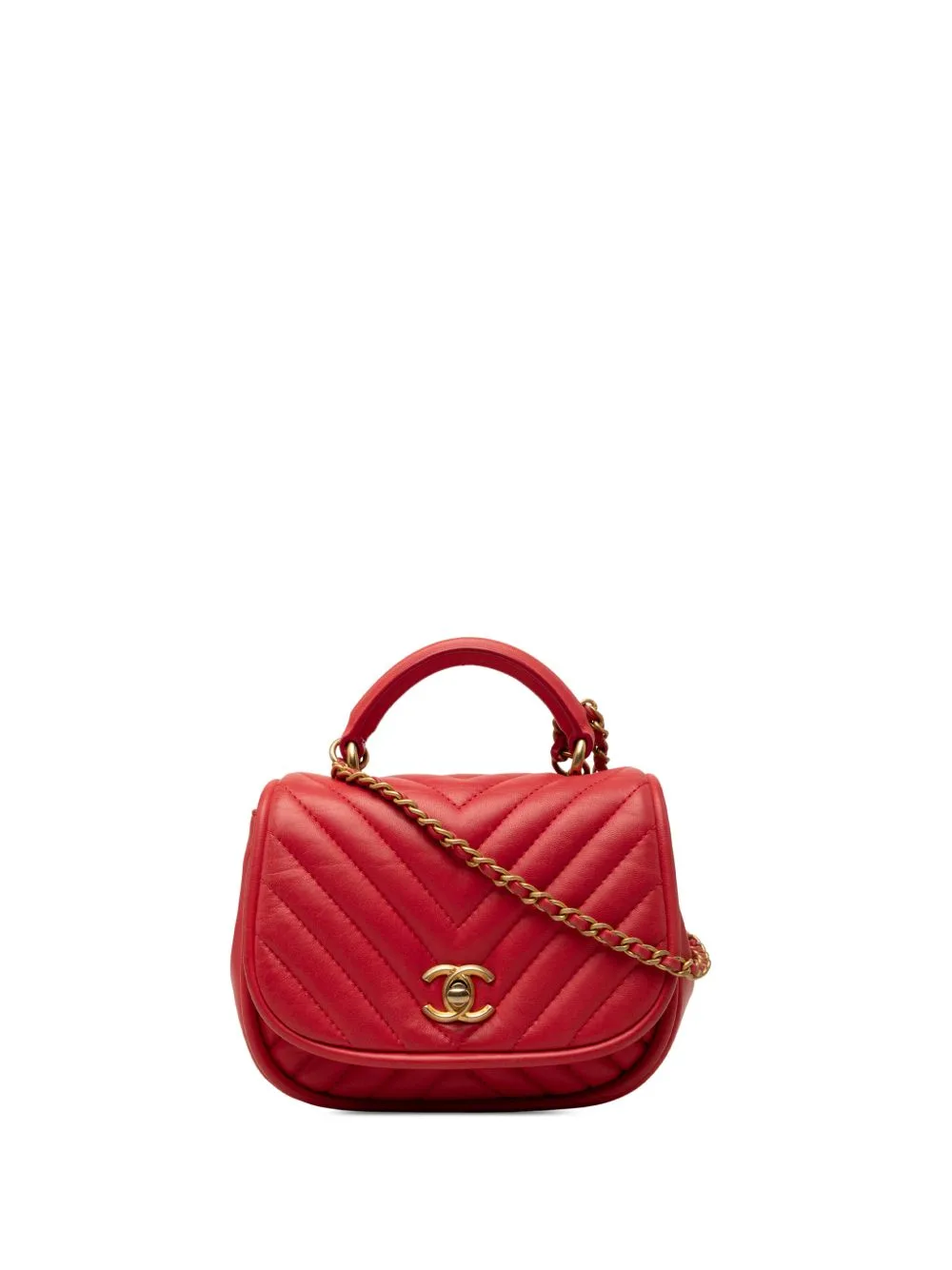 2017-2018 Mini CC Chevron Lambskin Reversed Round Flap Satchel