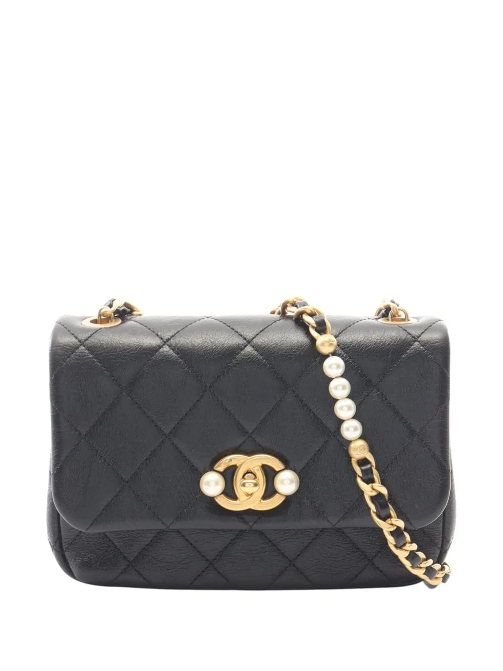 2021-2026 Small CC Glazed Calfskin Imitation Pearls Flap Crossbody Bag