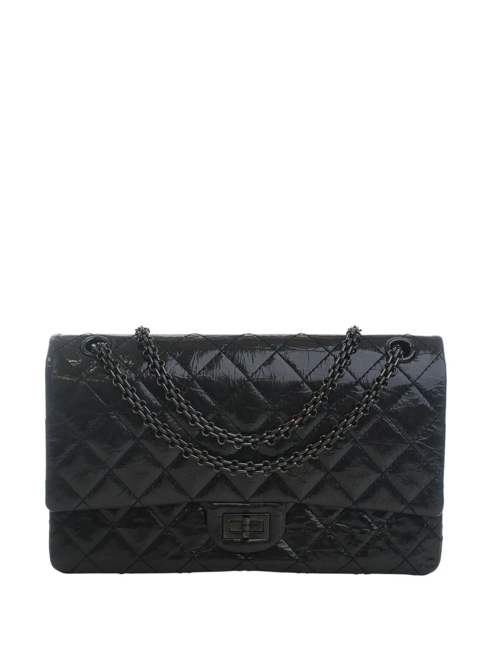 2015-2016 Glazed Quilted Aged Calfskin So Black Reissue 2.55 Double Flap 226 Shoulder Bag