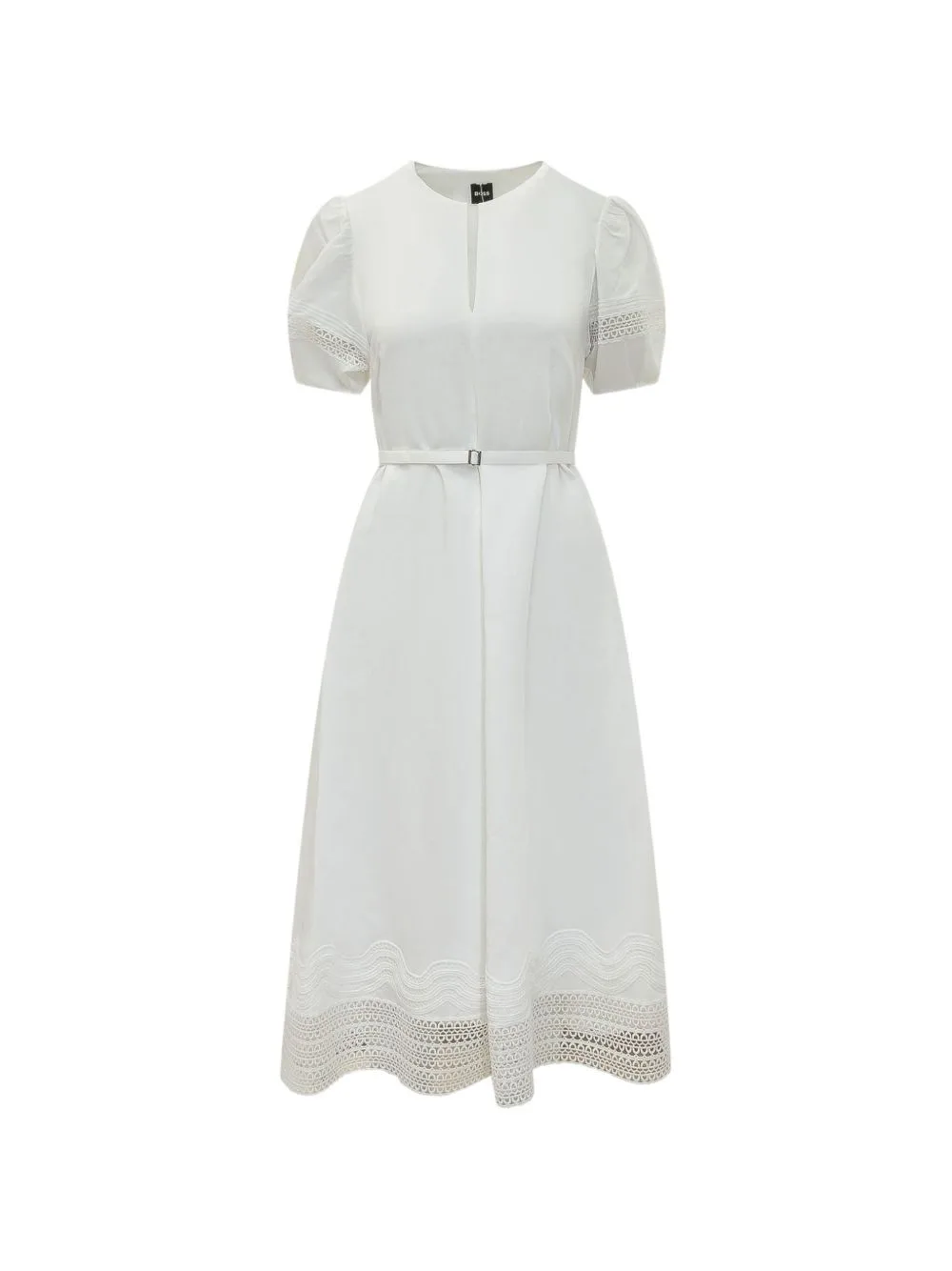 Doralia Belted Lace-Trim Midi Dress