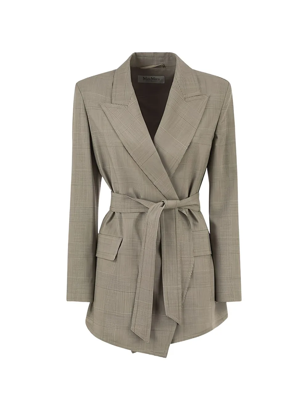 Check-Pattern Belted Jacket