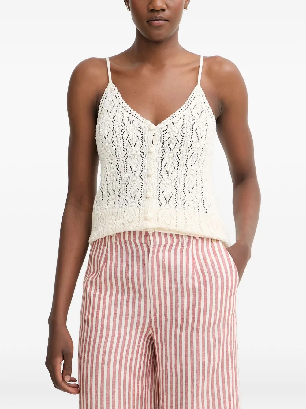 Pointelle-Knit Button-Front Tank Top