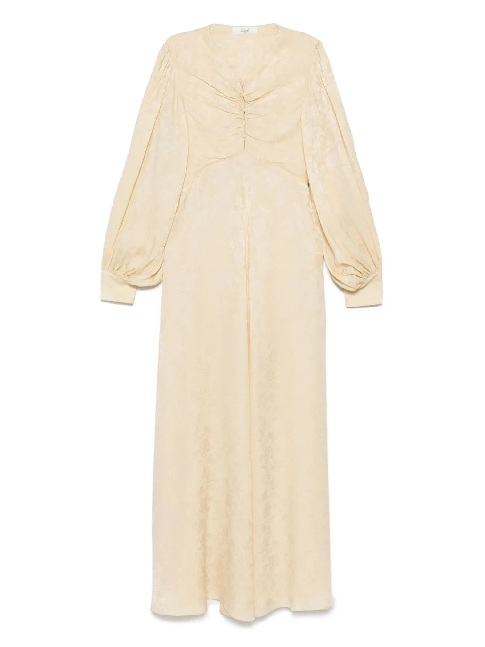 Floral-Jacquard Ruched Midi Dress