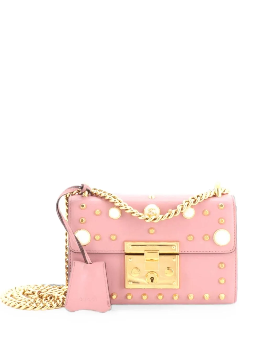 Pearly Padlock Studded Leather Small Shoulder Bag