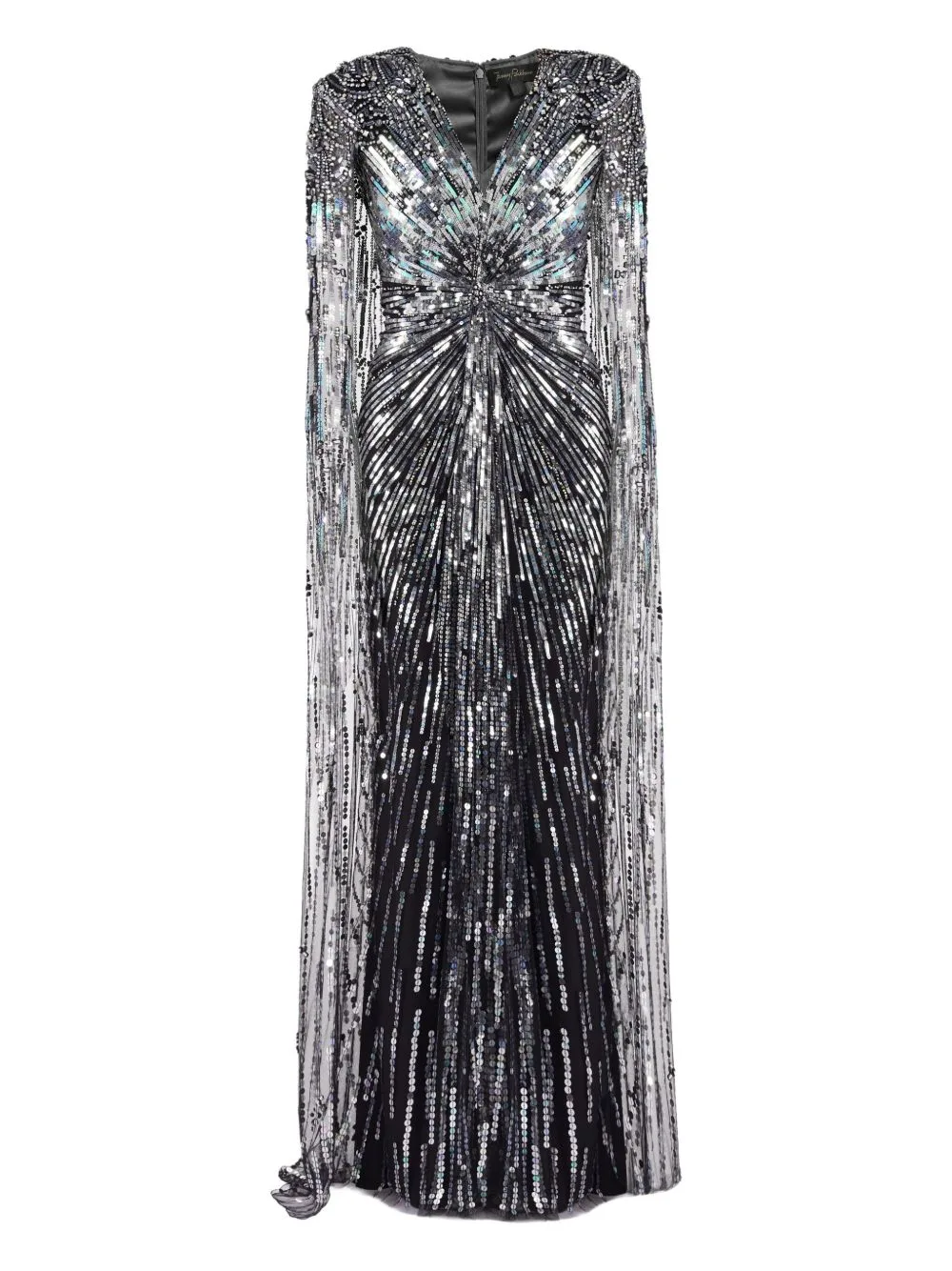 Sequin-Embellished Cape Maxi Dress