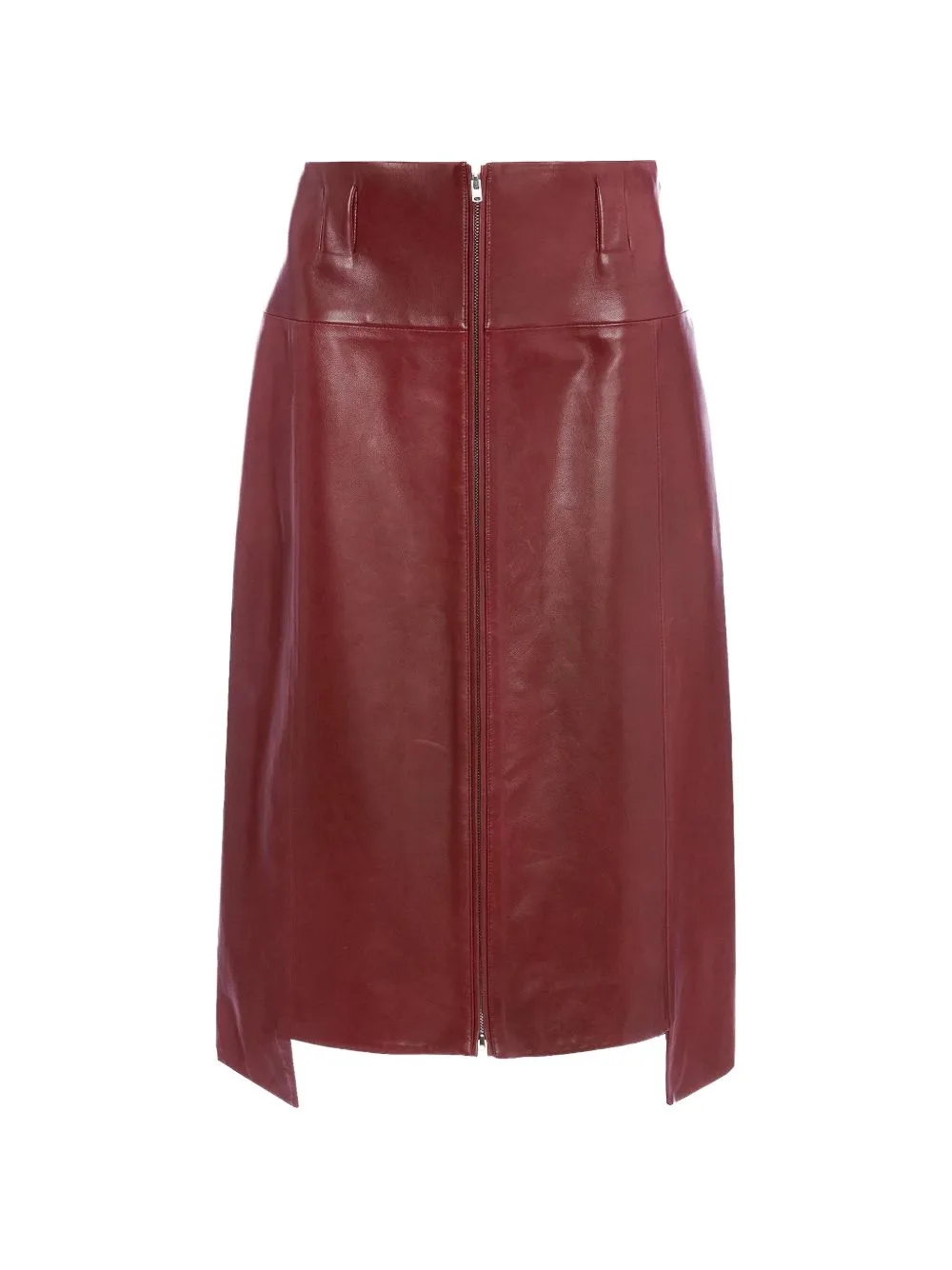 Zip-Front Leather Skirt