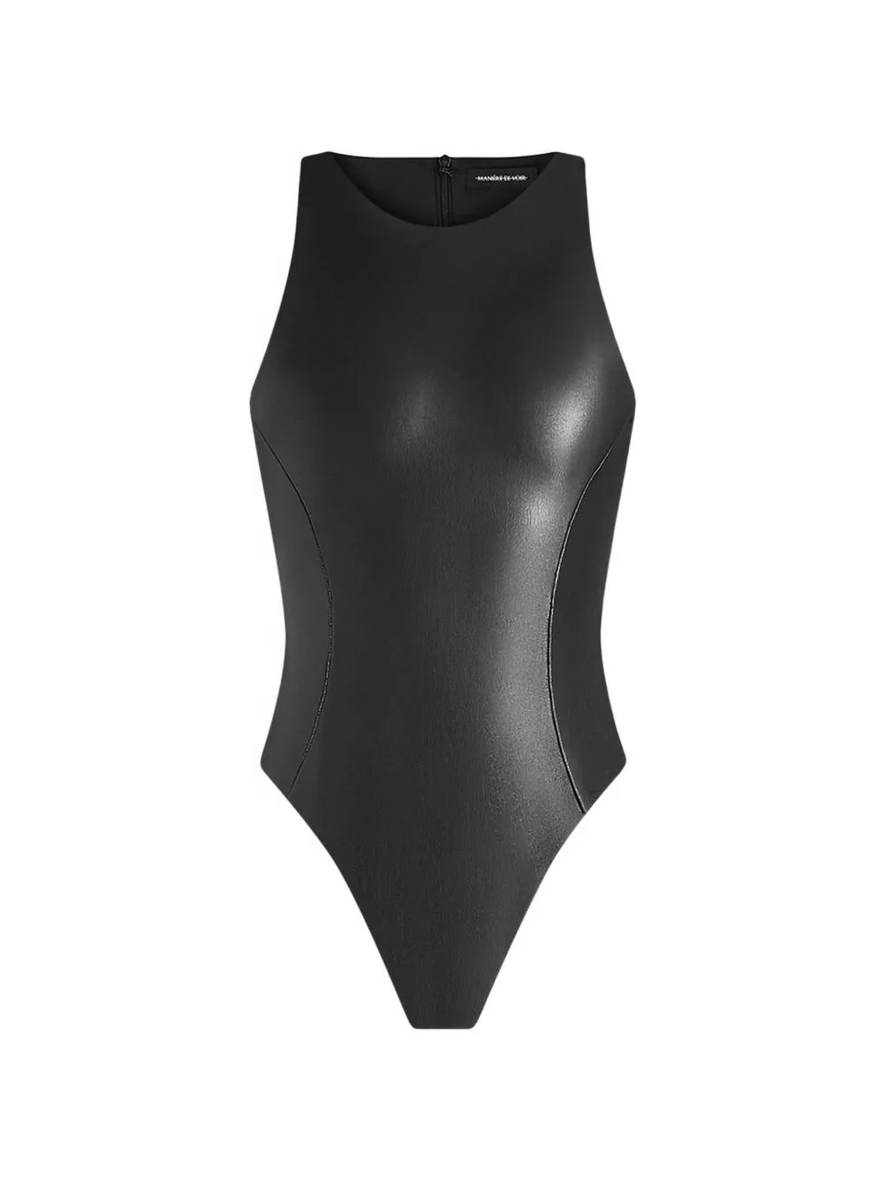 Josie Black Leather Racer-Back Bodysuit