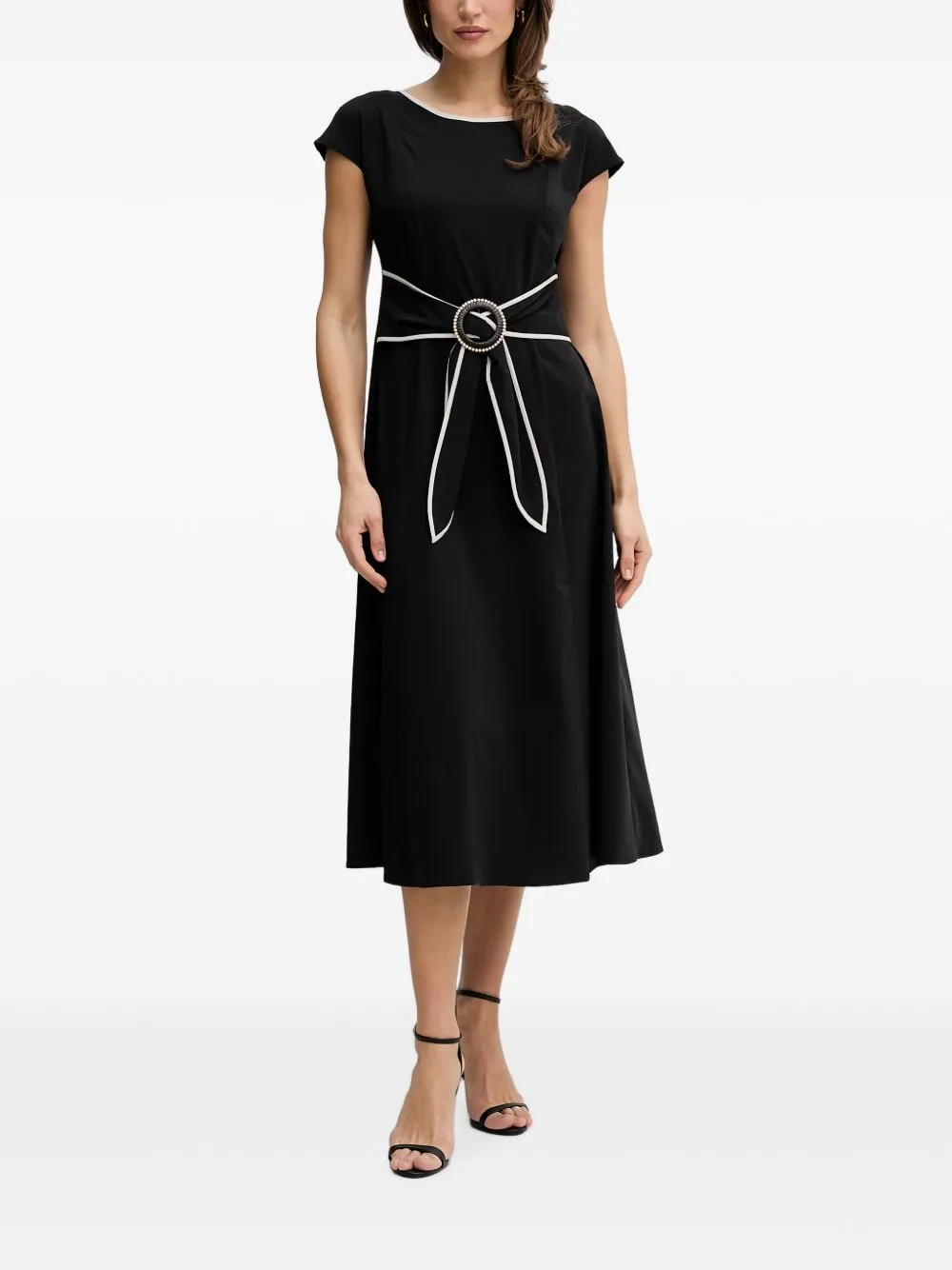 Buckle-Detail Piped-Trim Midi Dress