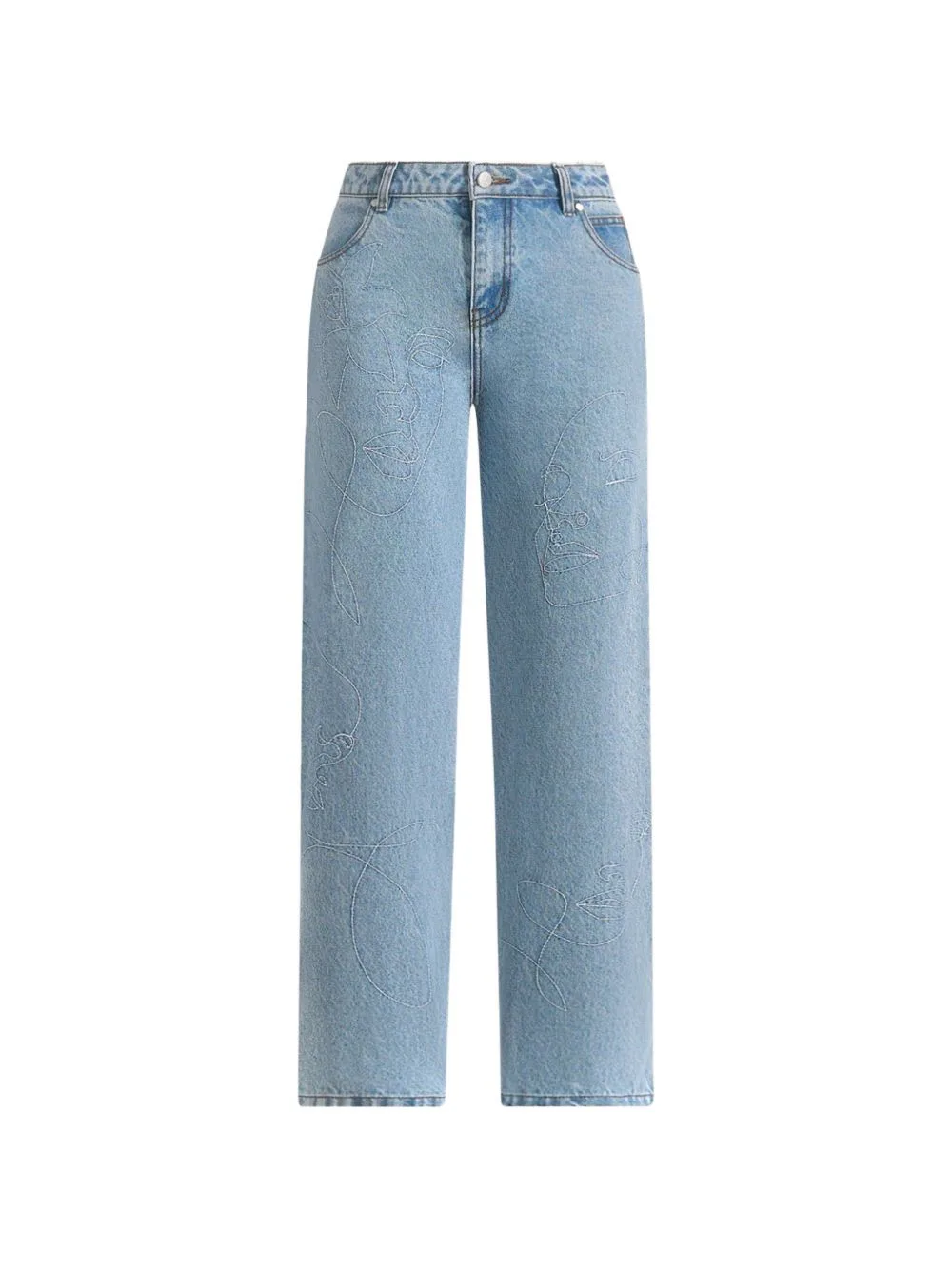 Calista in Mid-Blue Line-Art Denim Jeans