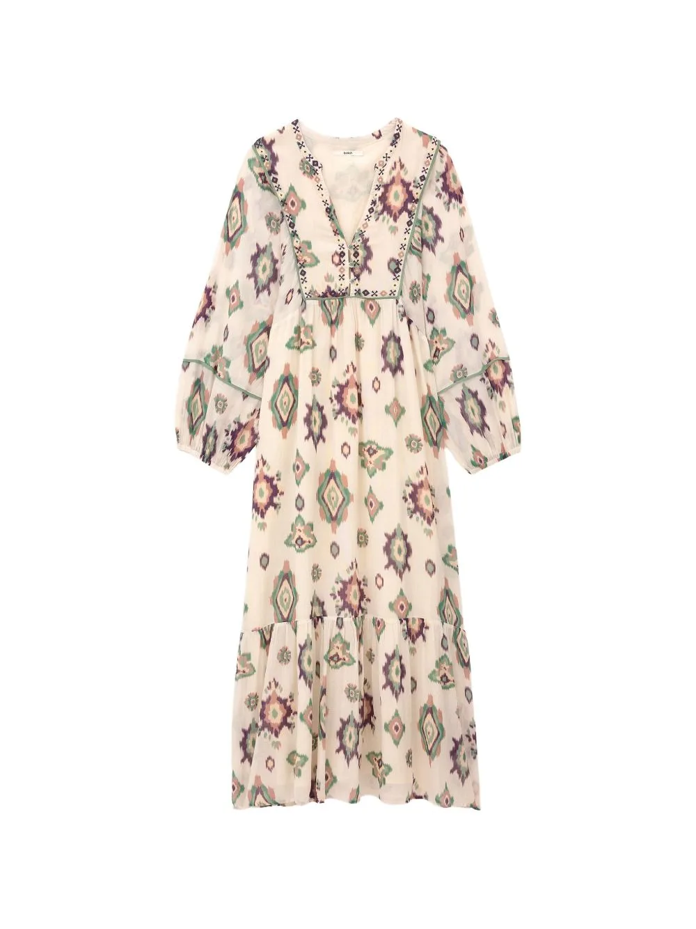 Oelia Embroidered Ikat-Print Midi Dress