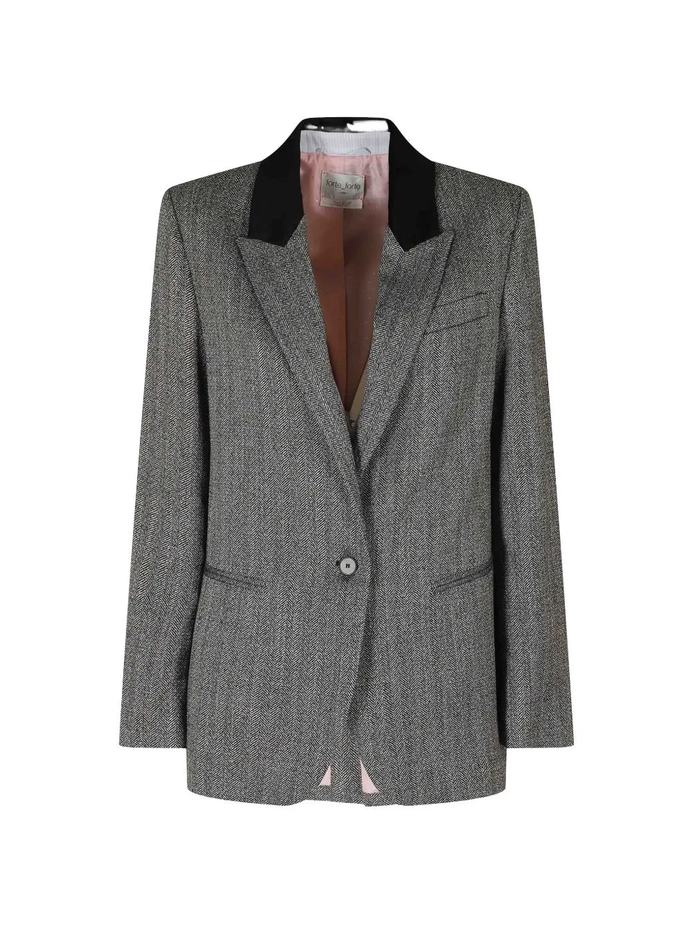 Chevron-Pattern Velvet-Collar Blazer