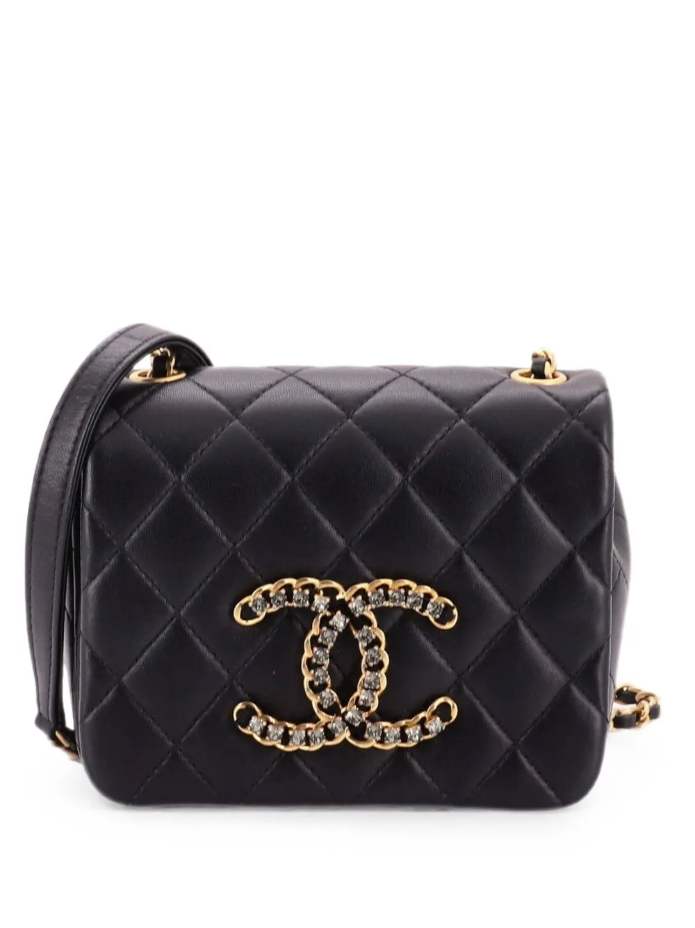 Crystal CC Full Flap Bag Quilted Lambskin Mini Crossbody Bag