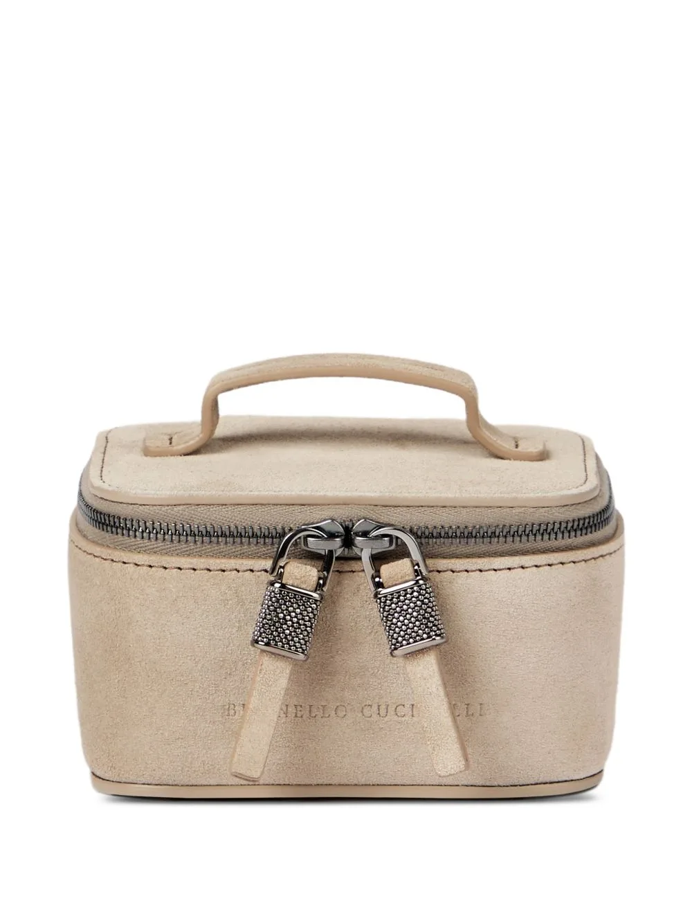 Suede Small Jewelry Box with Shiny Zipper Pull by Brunello Cucinelli