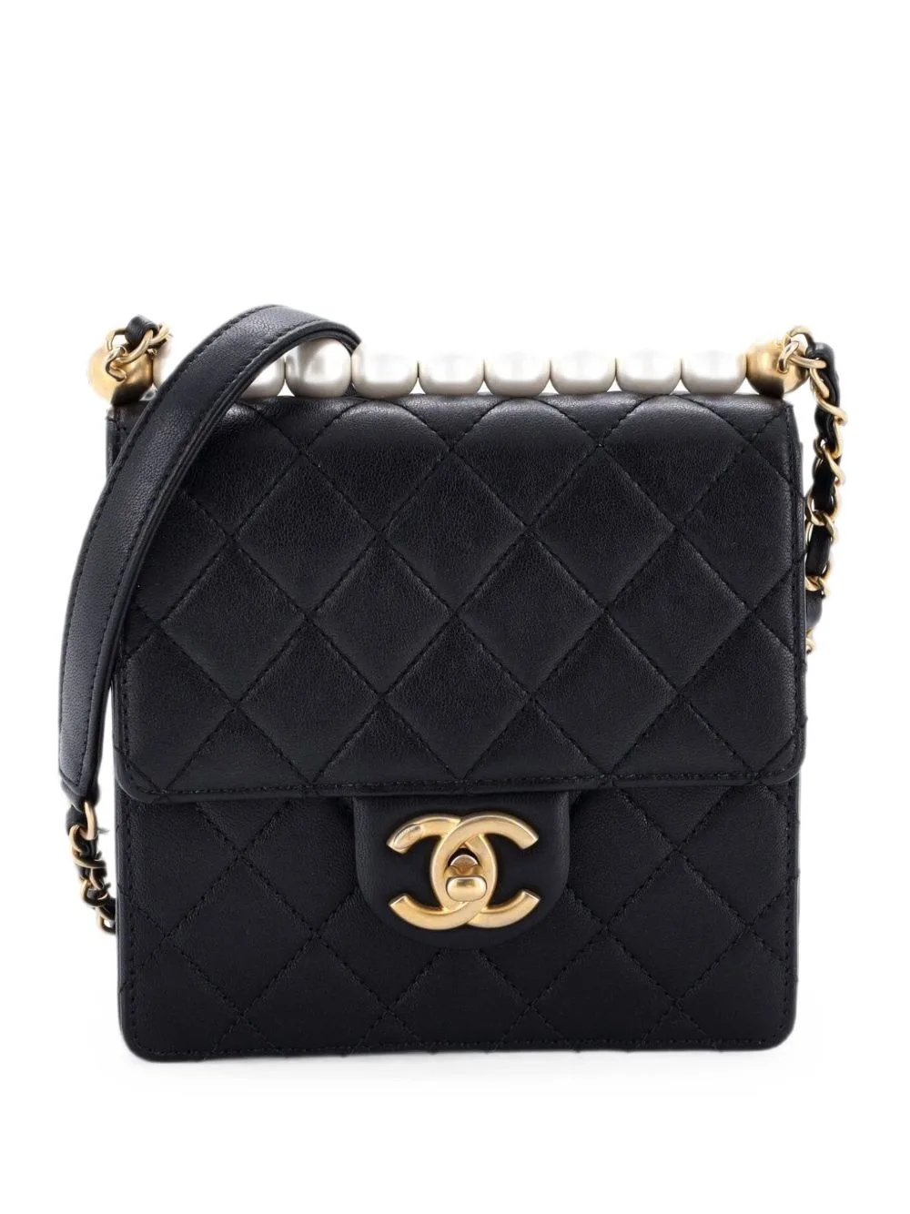 Chic Pearls Flap Bag Quilted Goatskin Mini Crossbody Bag