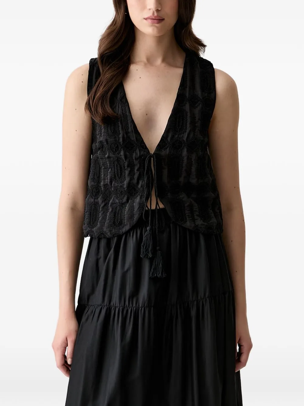 Embroidered Tie-Fastening Top