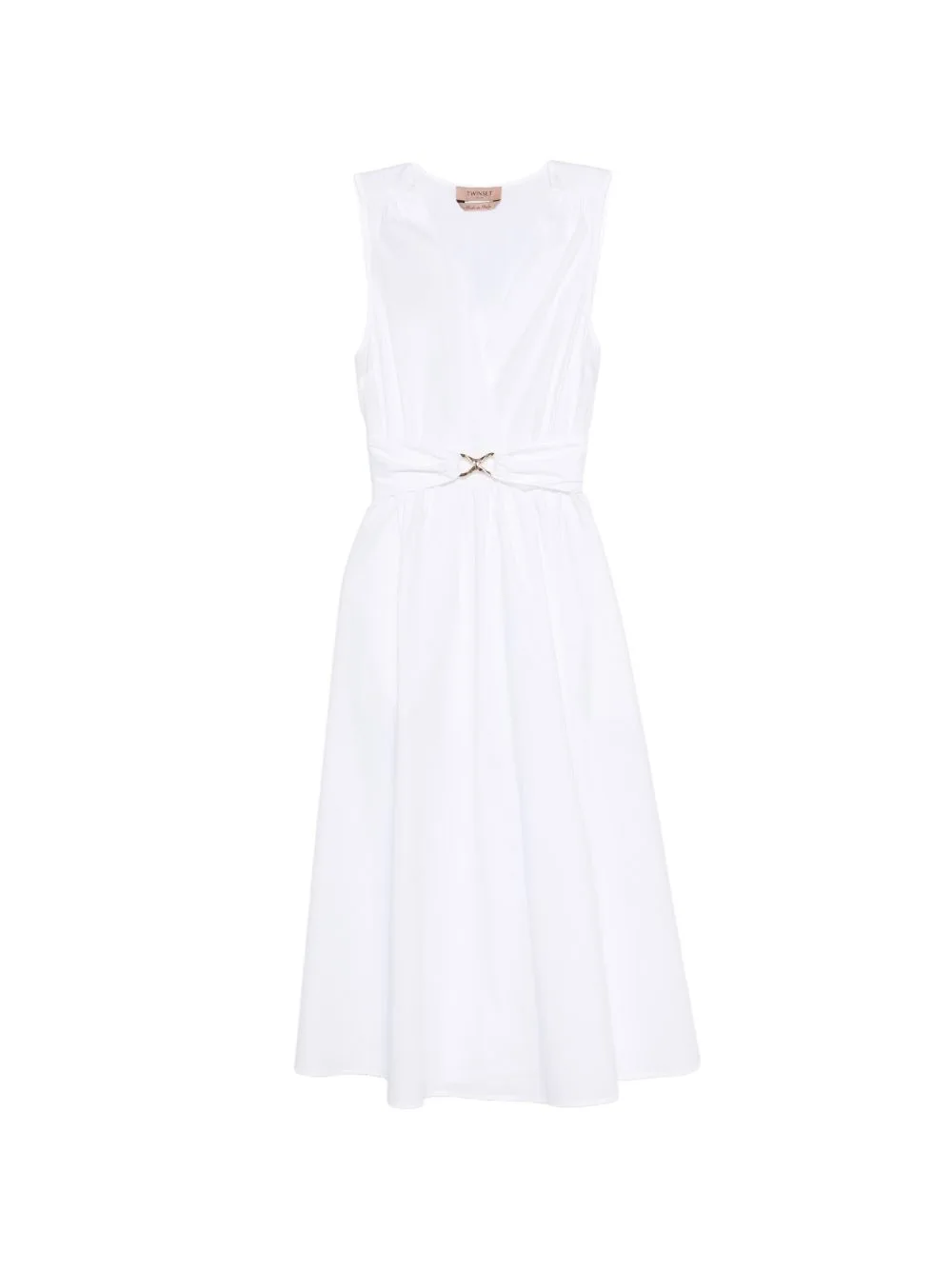 V-Neck Belted Midi Dress
