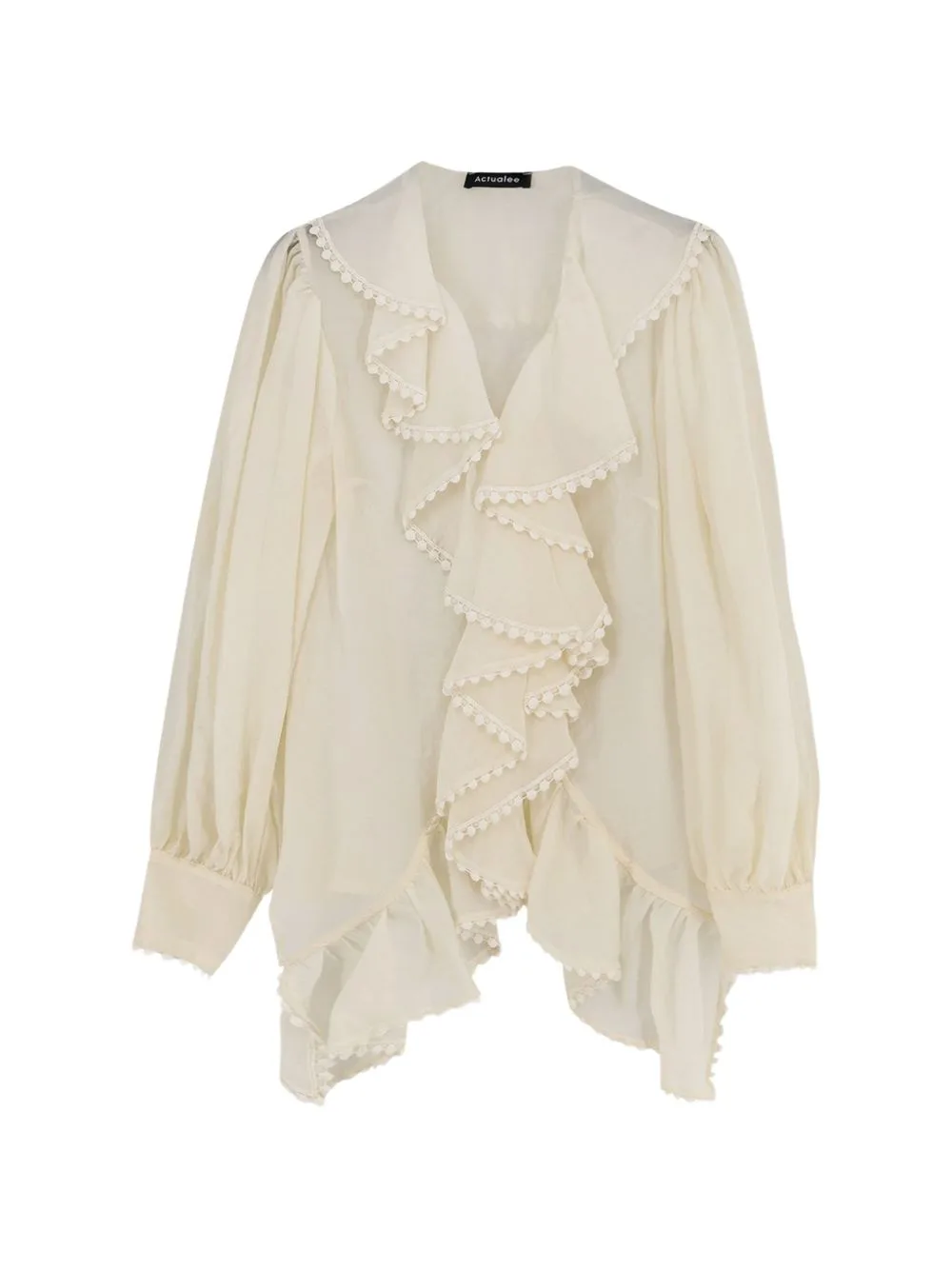 Ruffled Embroidered-Trim Shirt