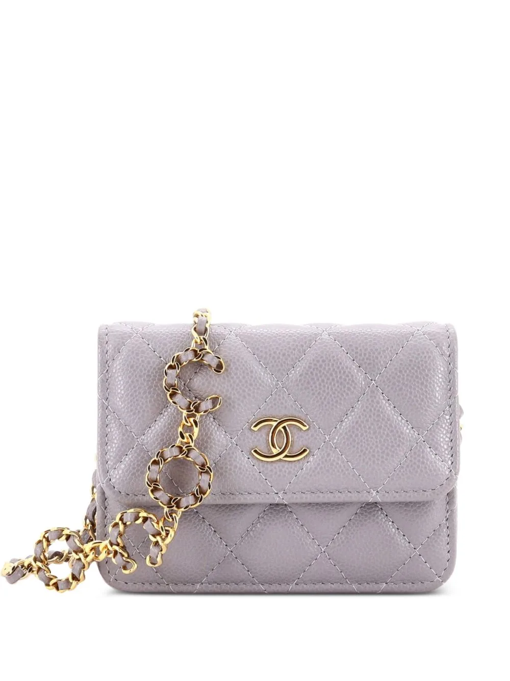 Miss Coco Strap Flap with Chain Quilted Caviar Mini Clutch Bag