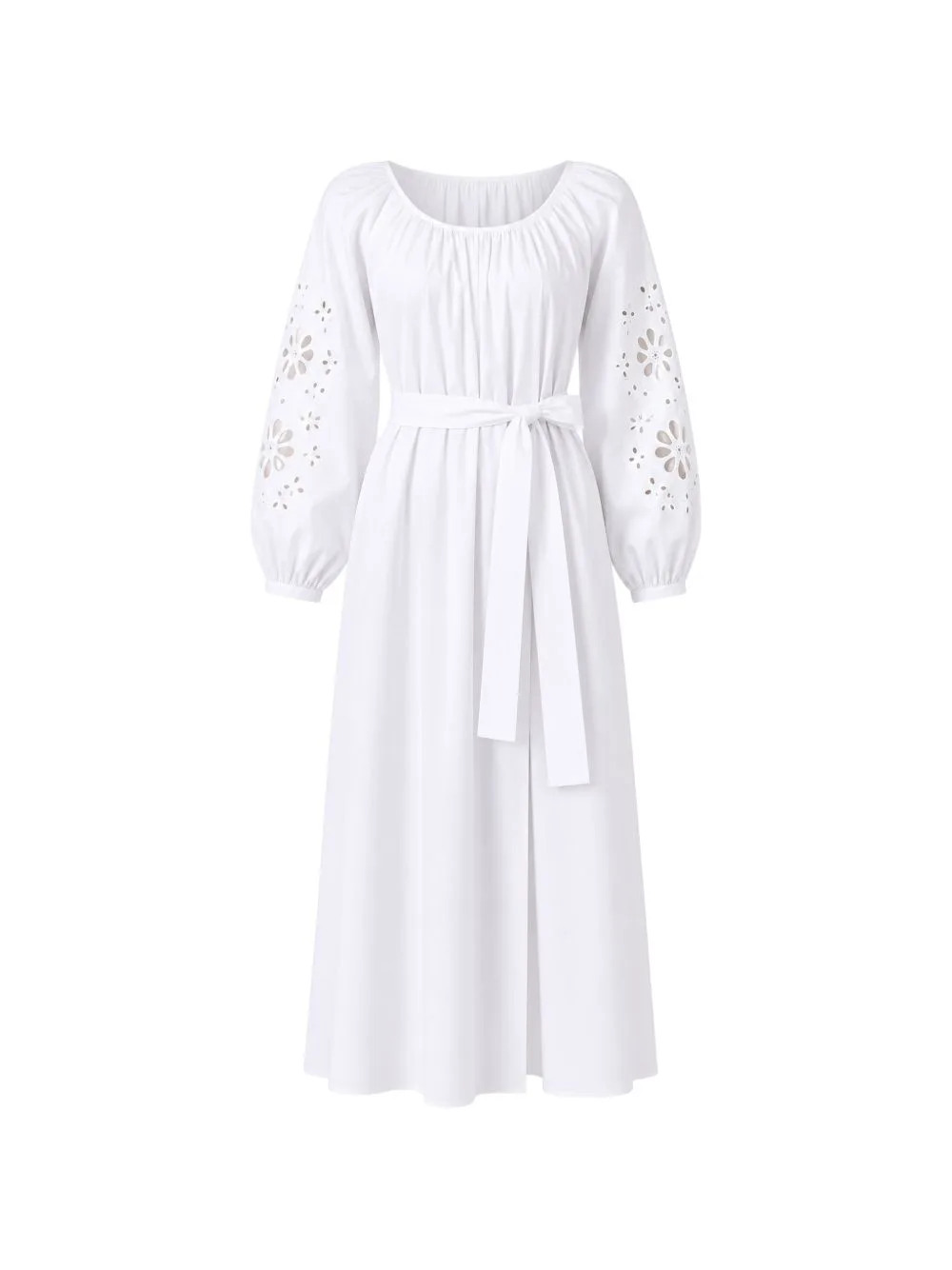 Broderie-Anglaise Belted Maxi Dress