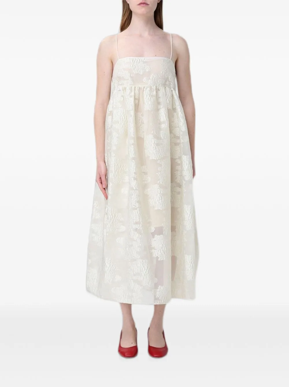 Jacquard-Pattern Tie-Back Midi Dress