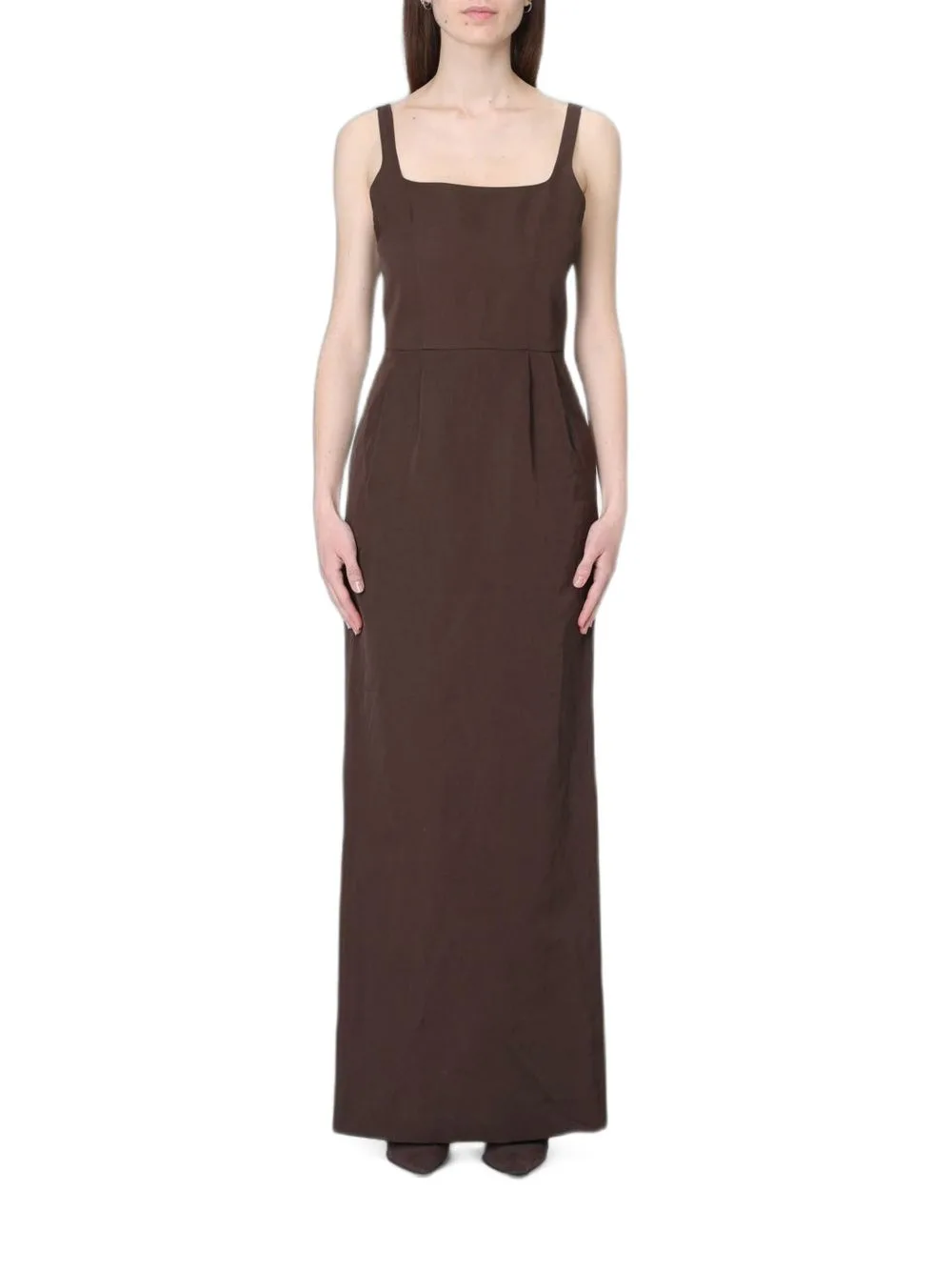 Pleated Square-Neck Maxi Dress