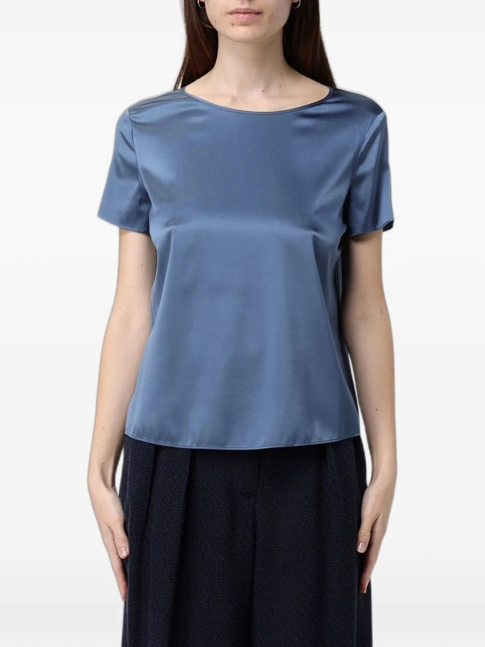 Satin-Finish Short-Sleeve Blouse