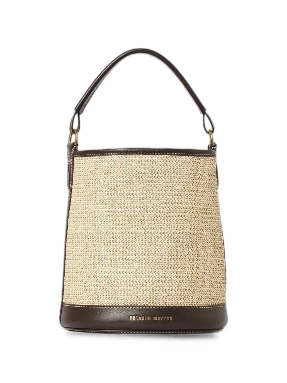 Floral-Print Leather-Trim Bucket Bag
